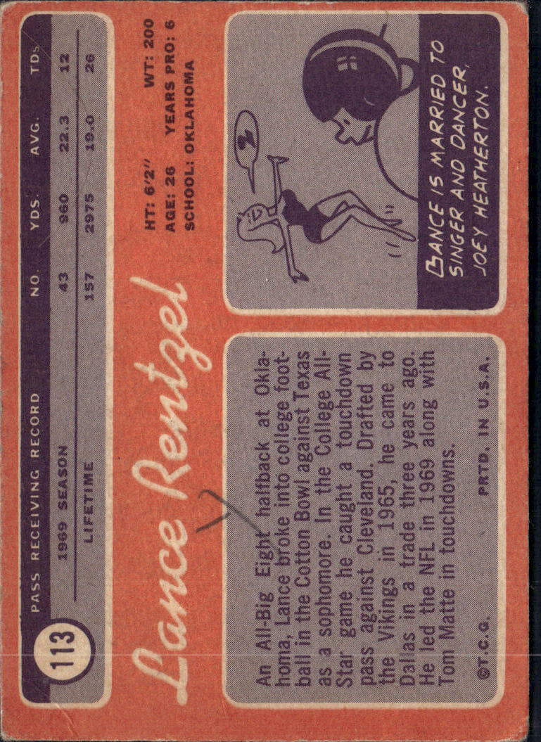1970 Topps Lance Rentzel #113