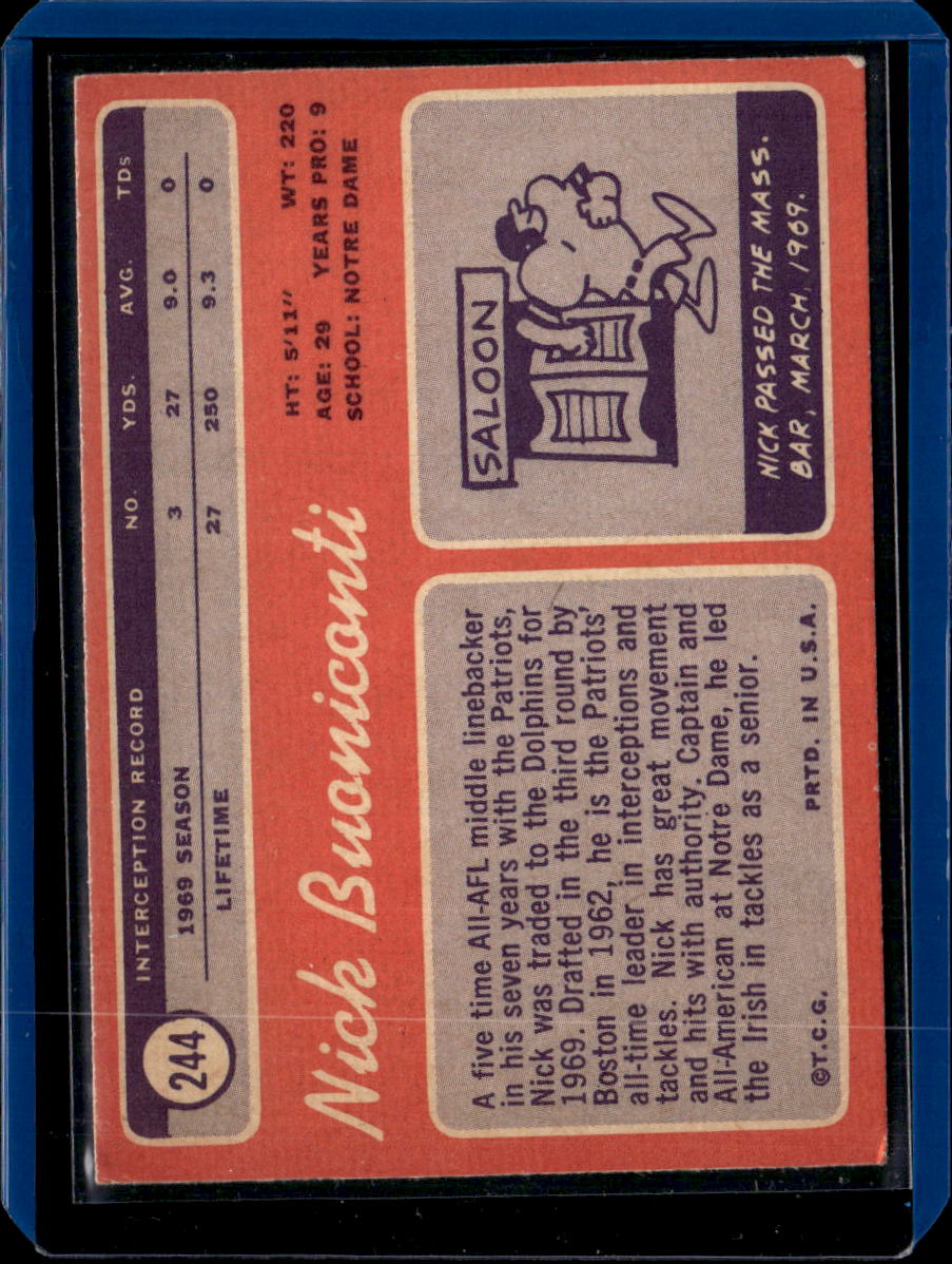 1970 Topps Nick Buoniconti #244