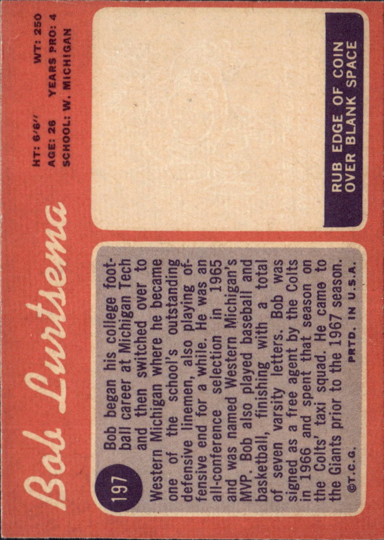 1970 Topps Bob Lurtsema #197