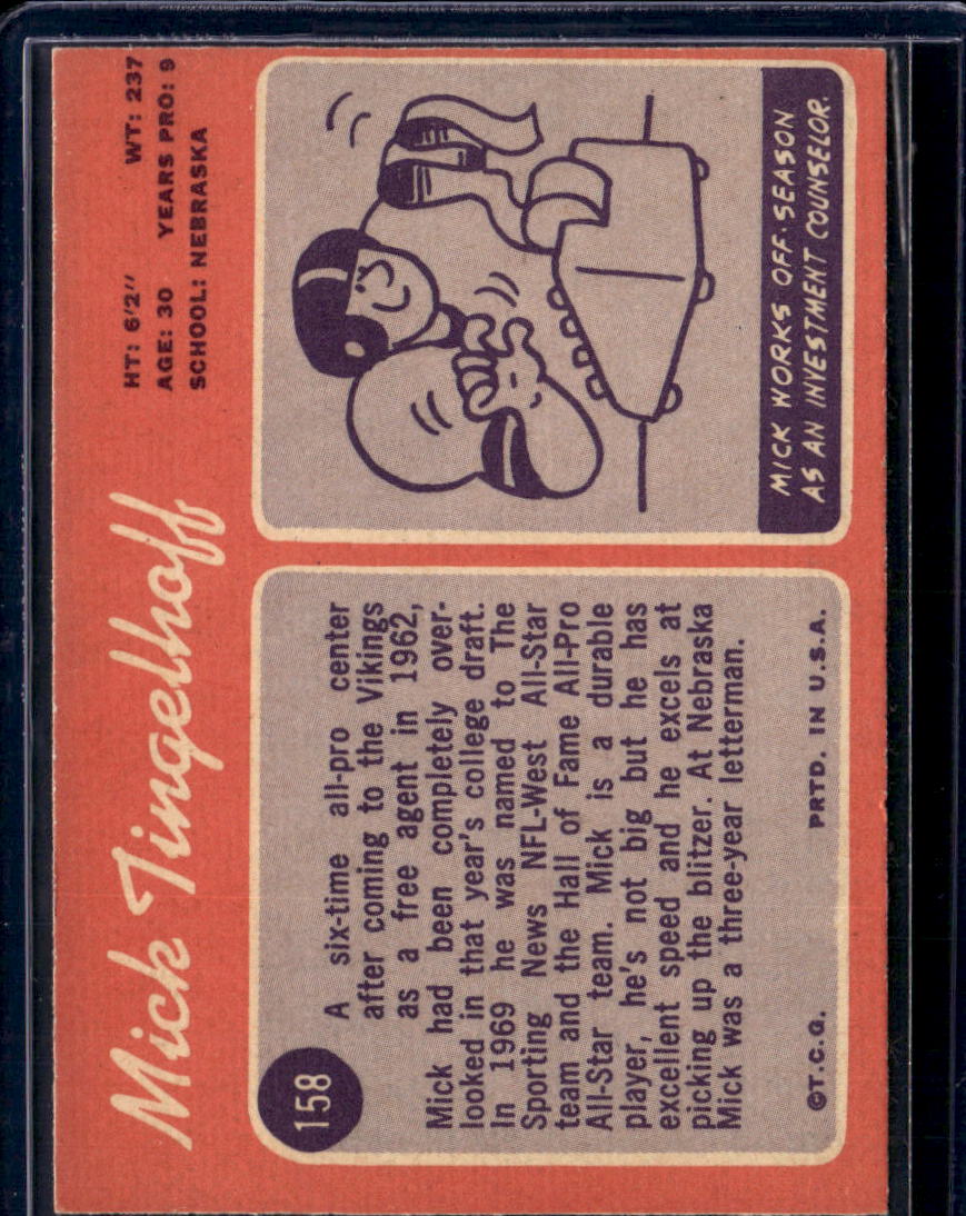 1970 Topps Mick Tingelhoff #158