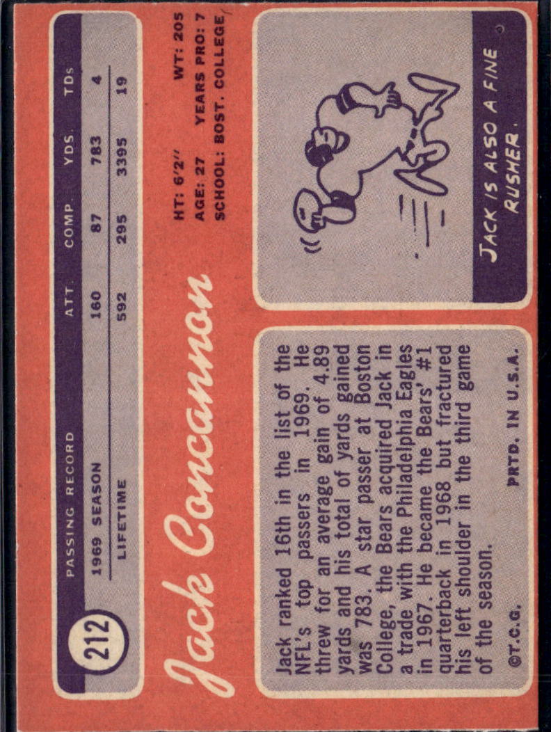 1970 Topps Jack Concannon #212