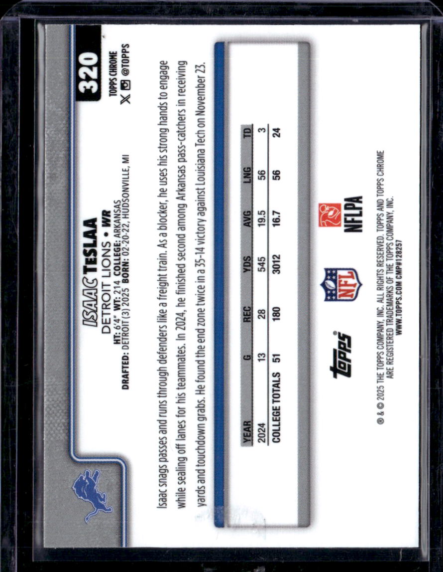 2025 Topps Chrome Isaac TeSlaa #320 Blue Refractor /199 RC