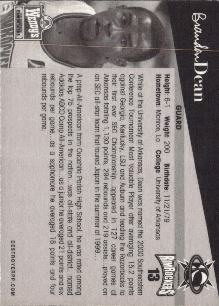 2002 Arkansas RimRockers Wendy's Brandon Dean #13
