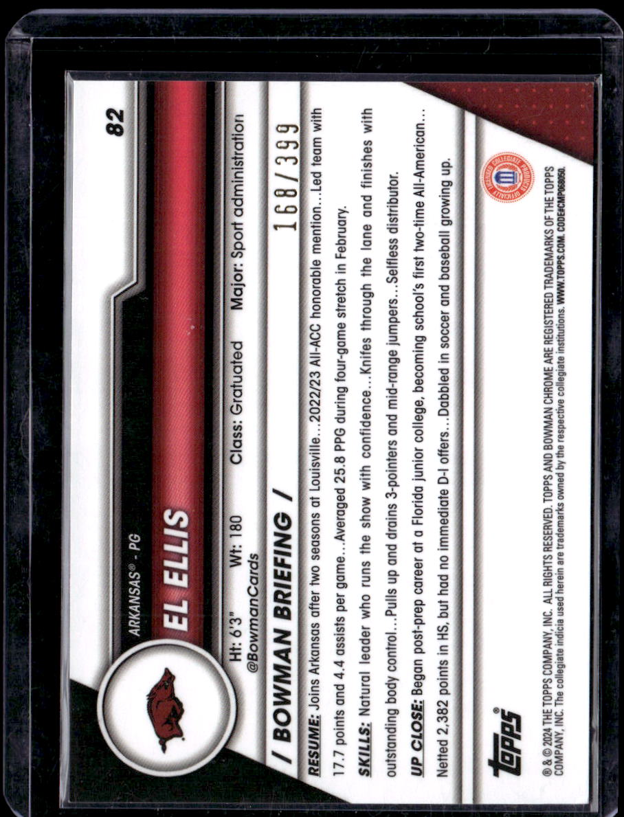 2024 Bowman Chrome University El Ellis #82 Purple Refractor