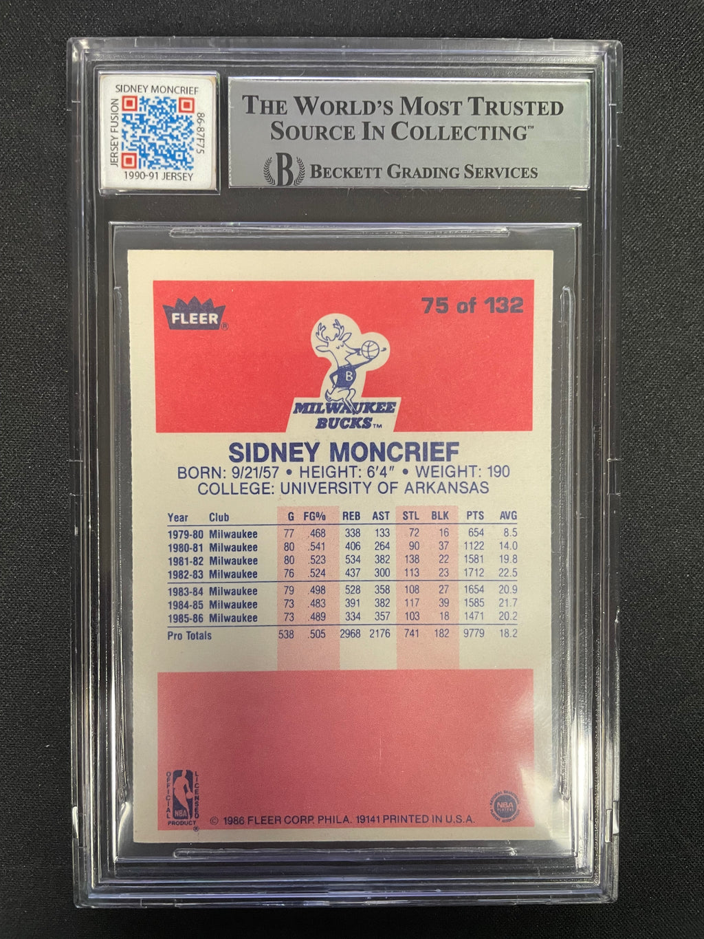 1986 Fleer Sidney Moncrief #75 BGS 9 AUTO/PATCH