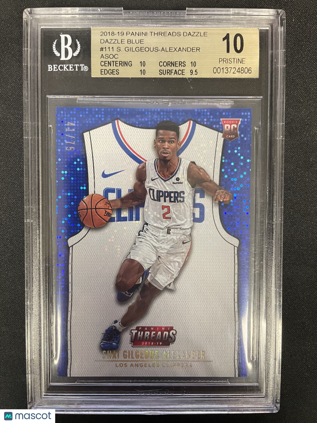 2018 Panini Threads Dazzle Blue Shai Gilgeous-Alexander#111 BGS PRISTINE 10 /75