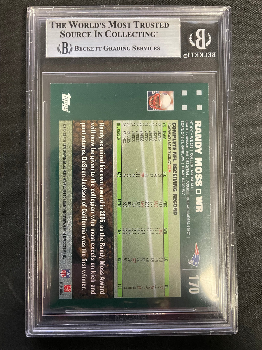 2007 Topps Randy Moss #170 BGS 9