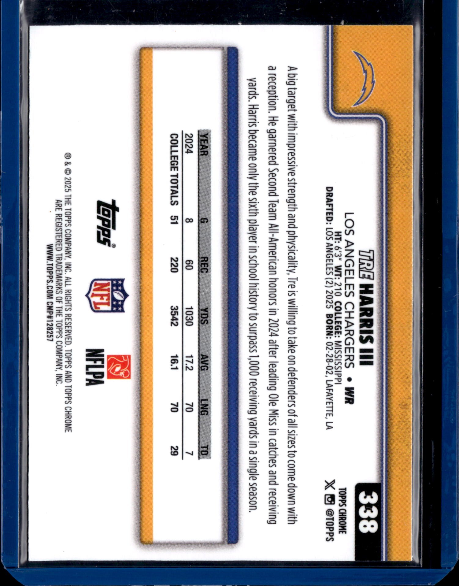 2025 Topps Chrome Football Tre Harris III #338 RC