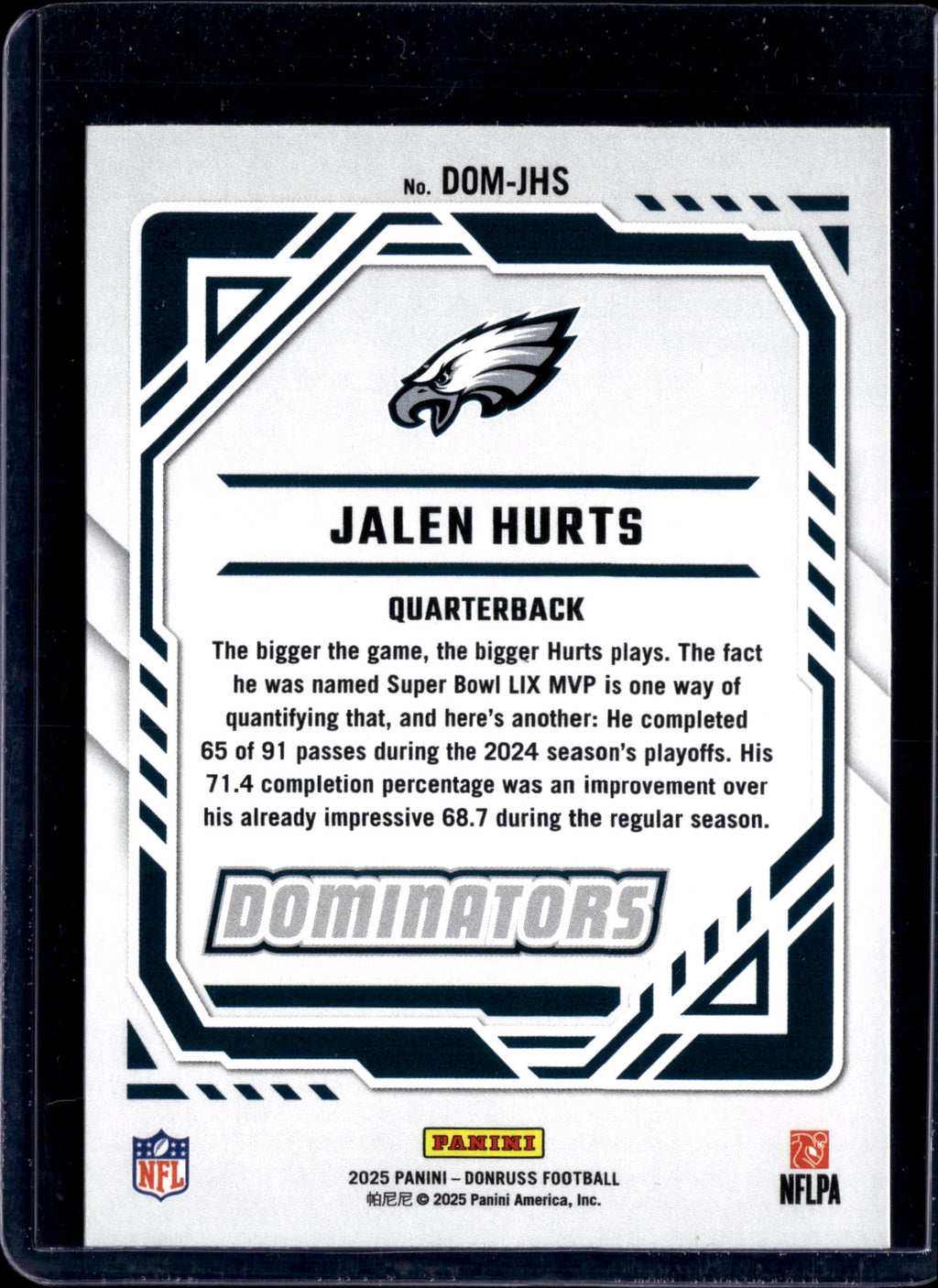 2025 Panini Donruss Dominators Jalen Hurts #DOM-JHS