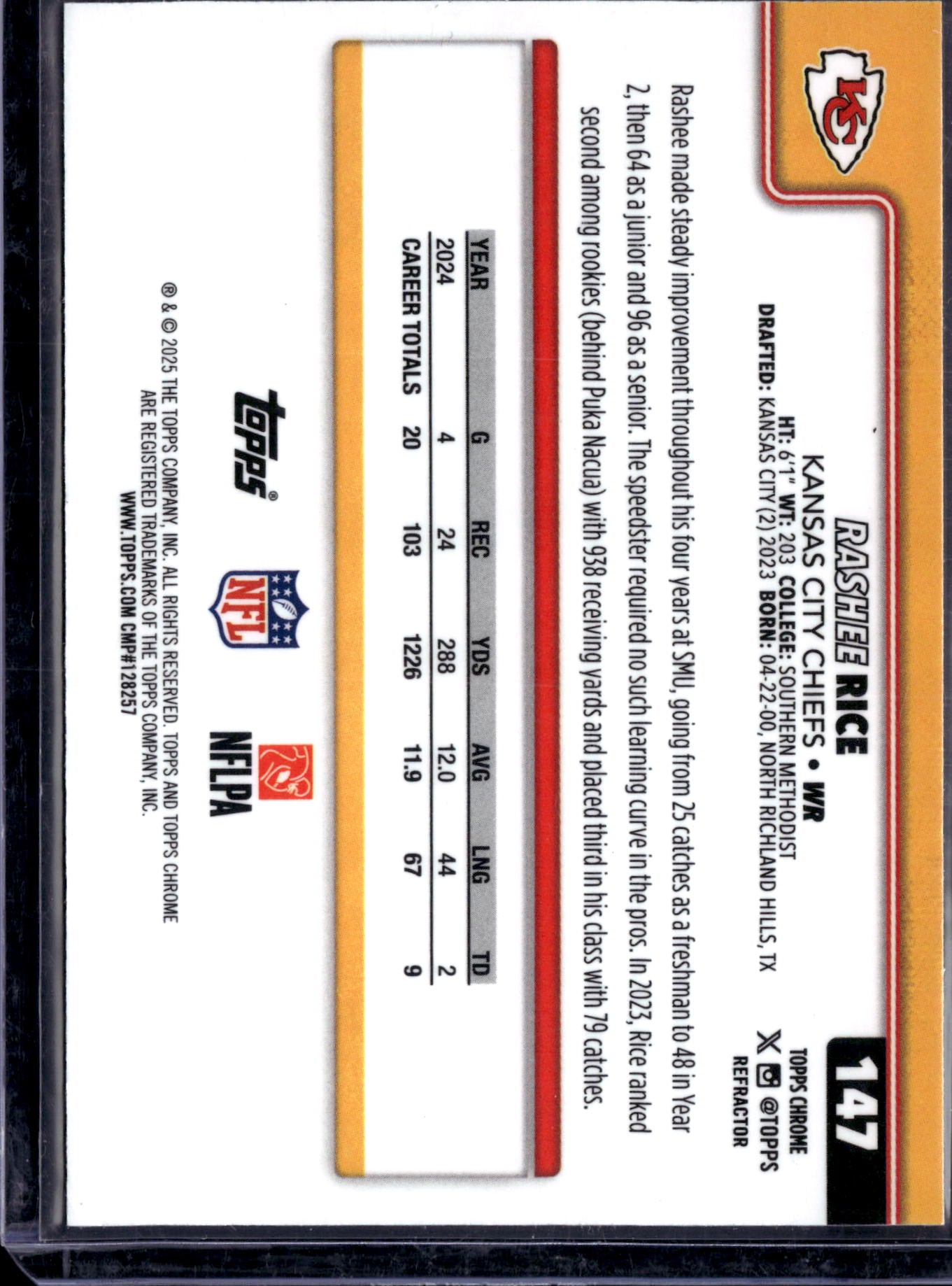 2025 Topps Chrome Football Rashee Rice #147 Refractor