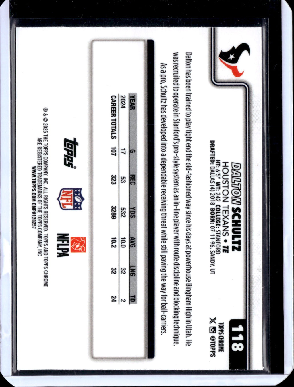 2024 2025 Topps Chrome Football Dalton Schultz #118 RayWave