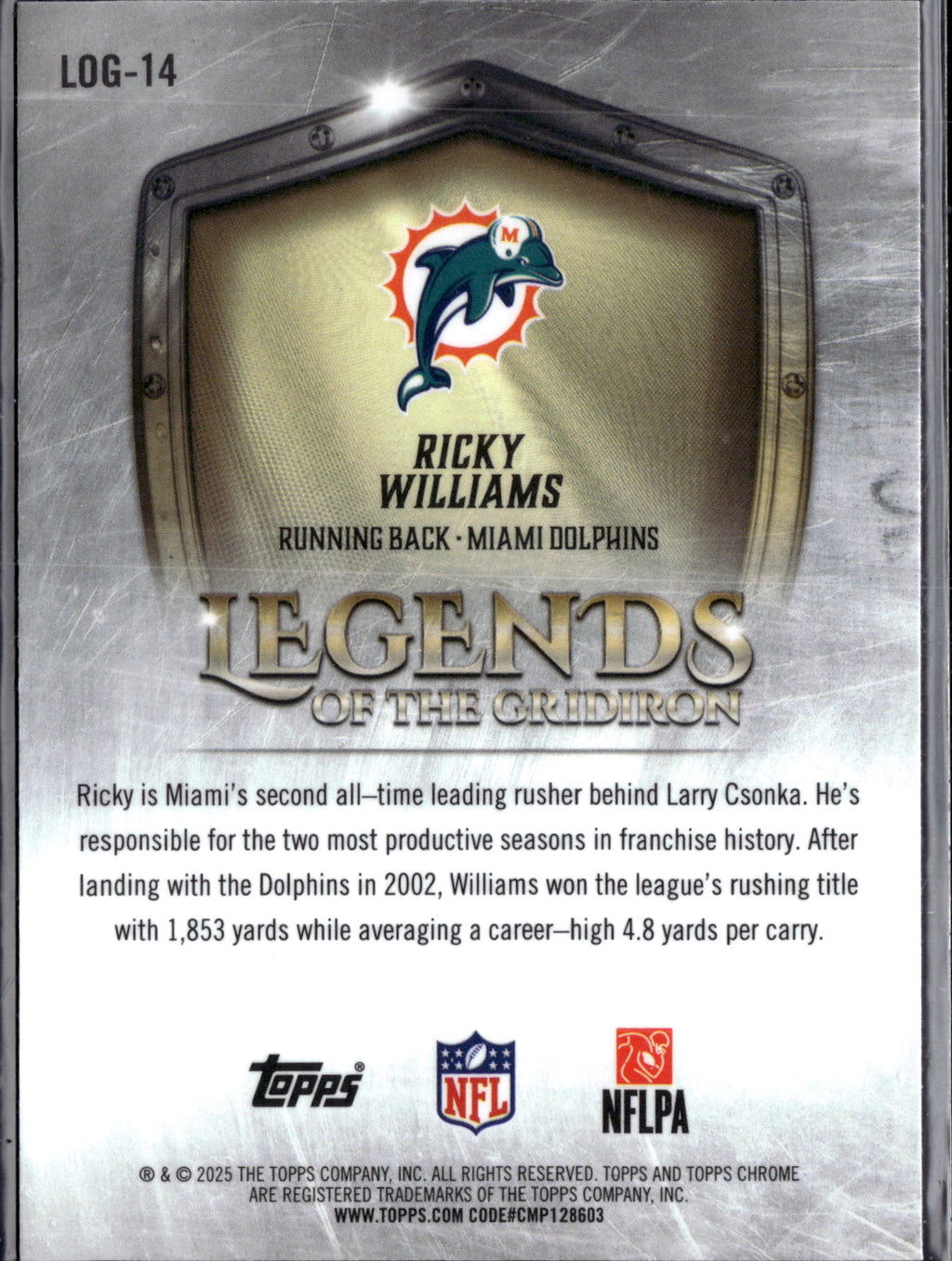 2025 Topps Chrome Football Ricky Williams #LOG-14