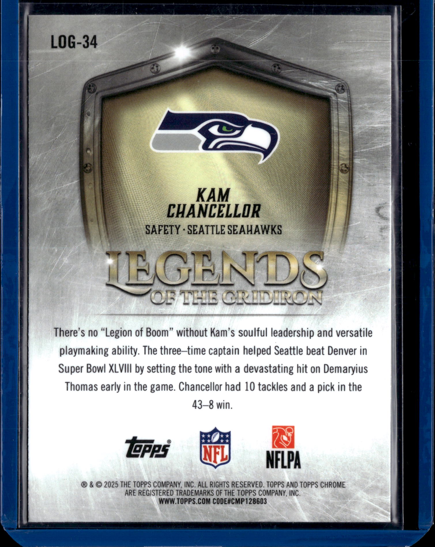 2025 Topps Chrome Football Kam Chancellor #LOG-34