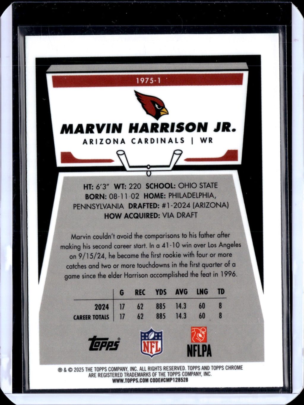 2025 Topps Chrome Football Marvin Harrison Jr. #1975-1 Refractor