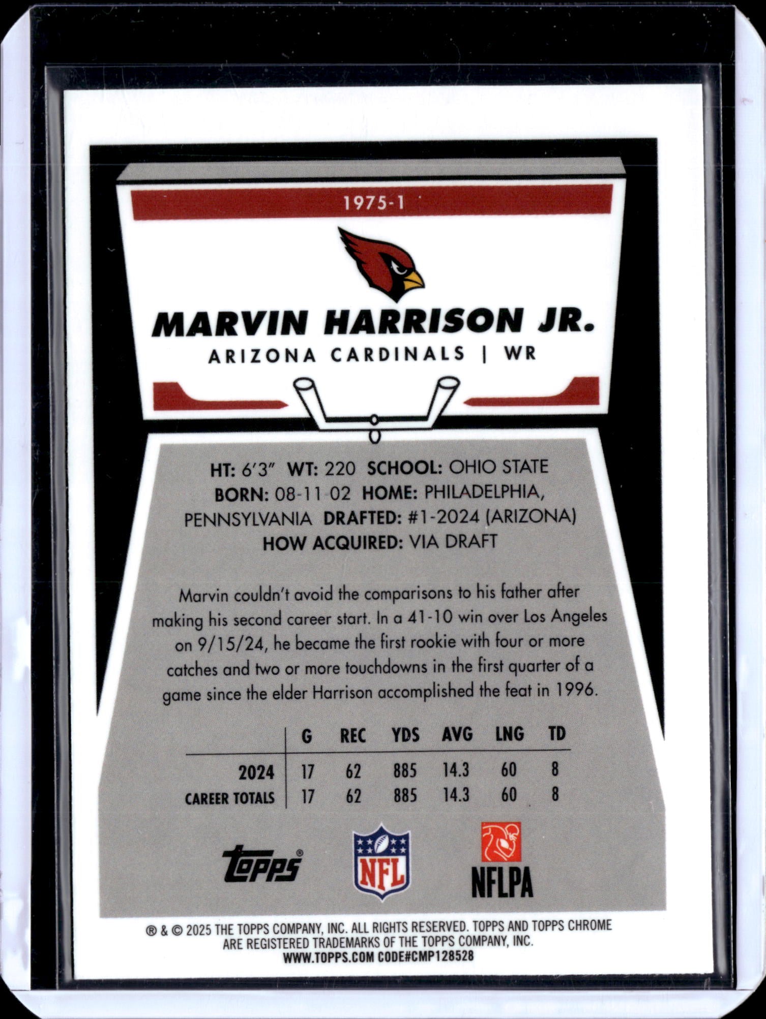 2025 Topps Chrome Football Marvin Harrison Jr. #1975-1 Refractor