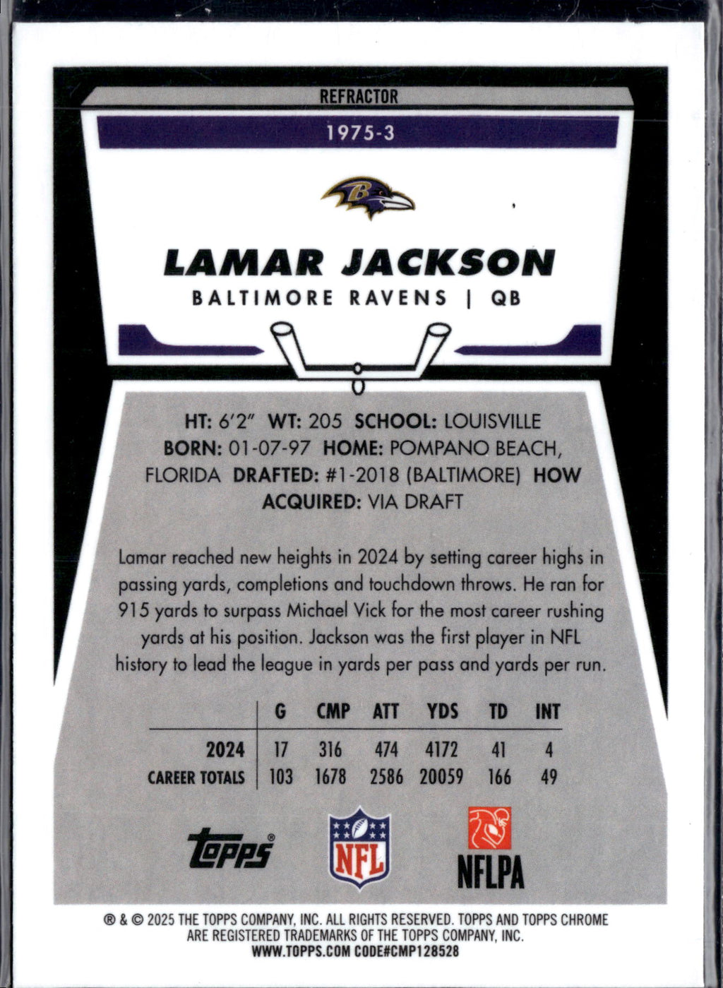 1975 2025 Topps Chrome Football Lamar Jackson #1975-3 Refractor