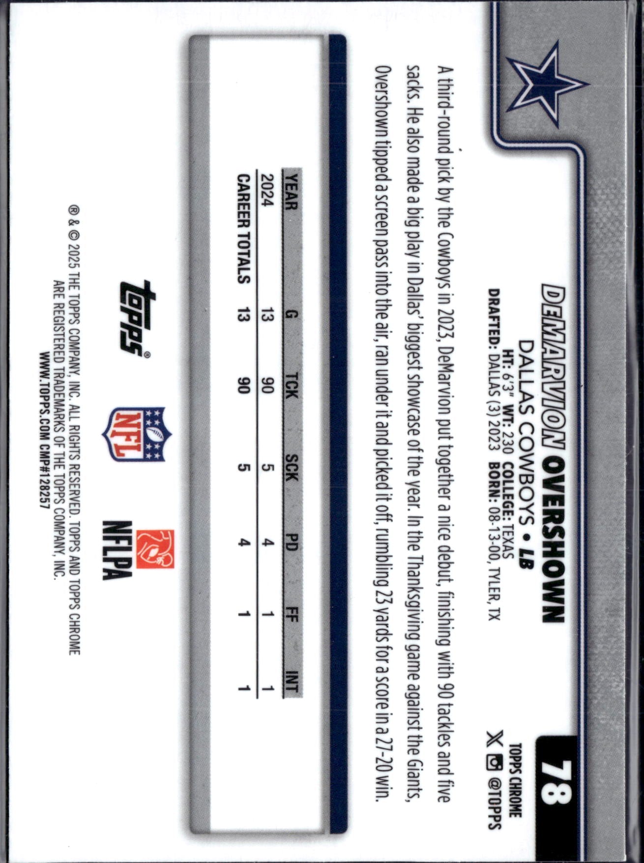 2025 Topps Chrome Football DeMarvion Overshown #78 Red Football Texture