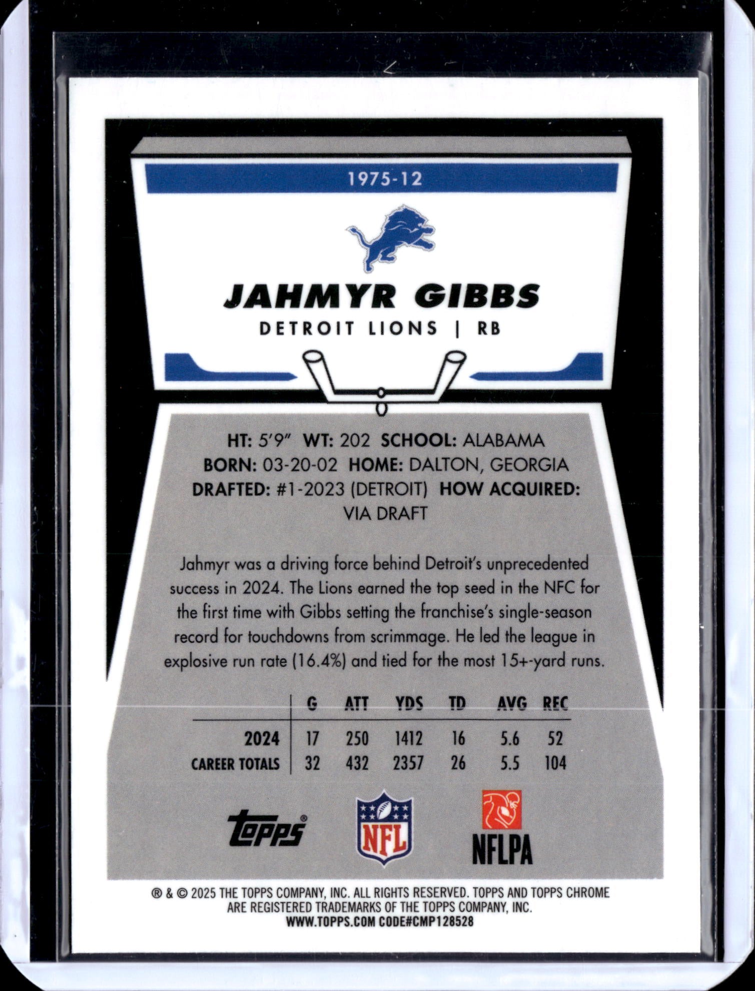 1975 2025 Topps Chrome Football Jahmyr Gibbs #1975-12