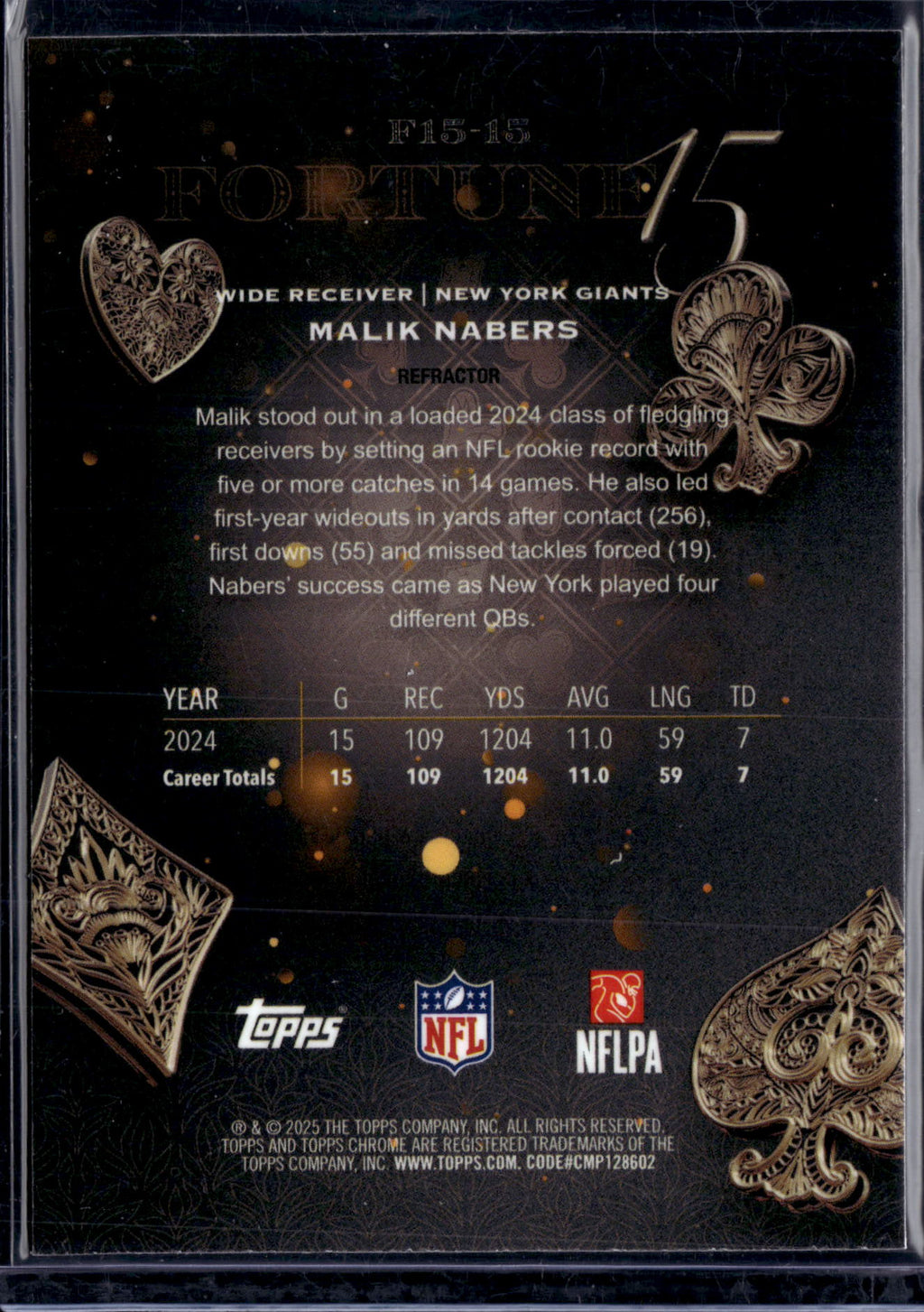 2025 Topps Chrome Football Malik Nabers #F15-18 Refractor
