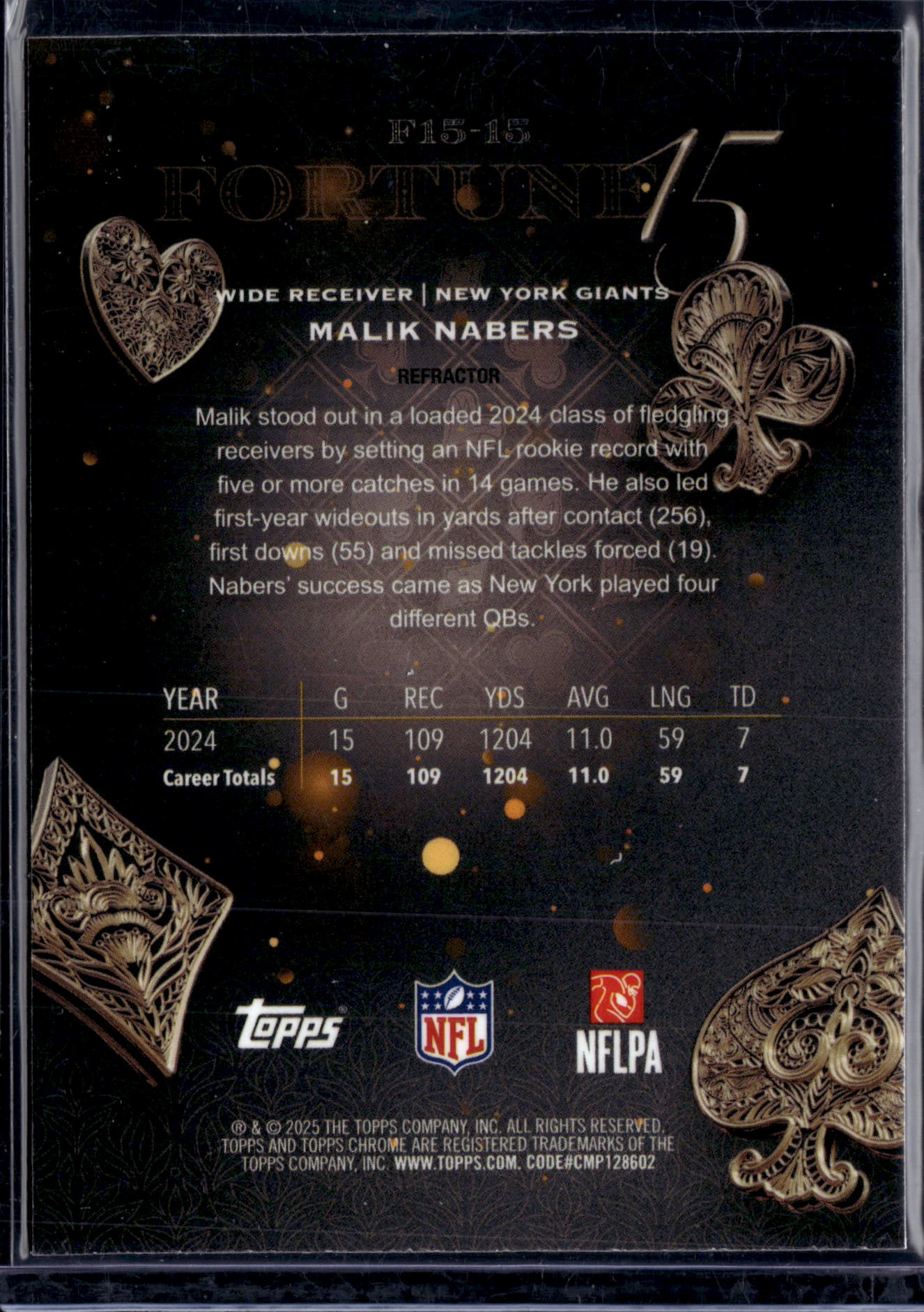 2025 Topps Chrome Football Malik Nabers #F15-18 Refractor