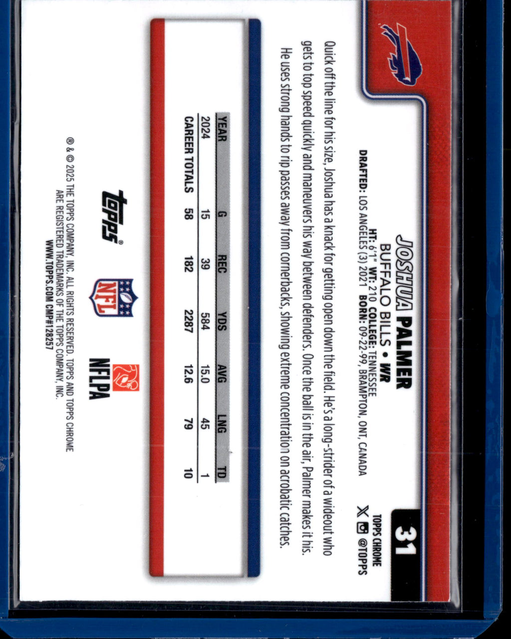 2025 Topps Chrome Football Joshua Palmer #31 Refractor