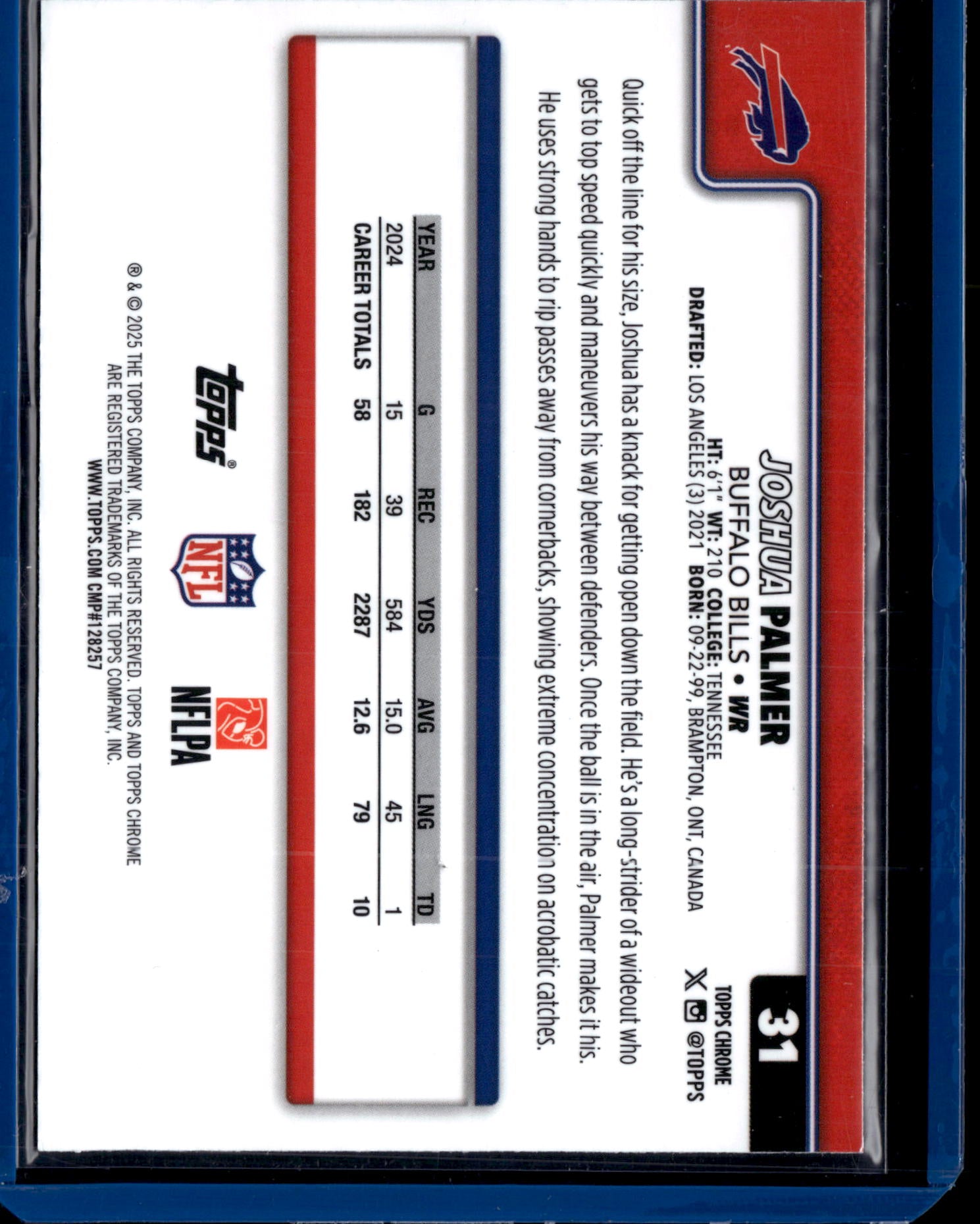 2025 Topps Chrome Football Joshua Palmer #31 Refractor
