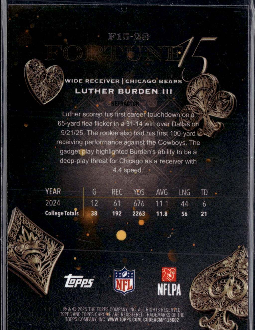 2025 Topps Chrome Football Luther Burden III #F15-28 Refractor RC