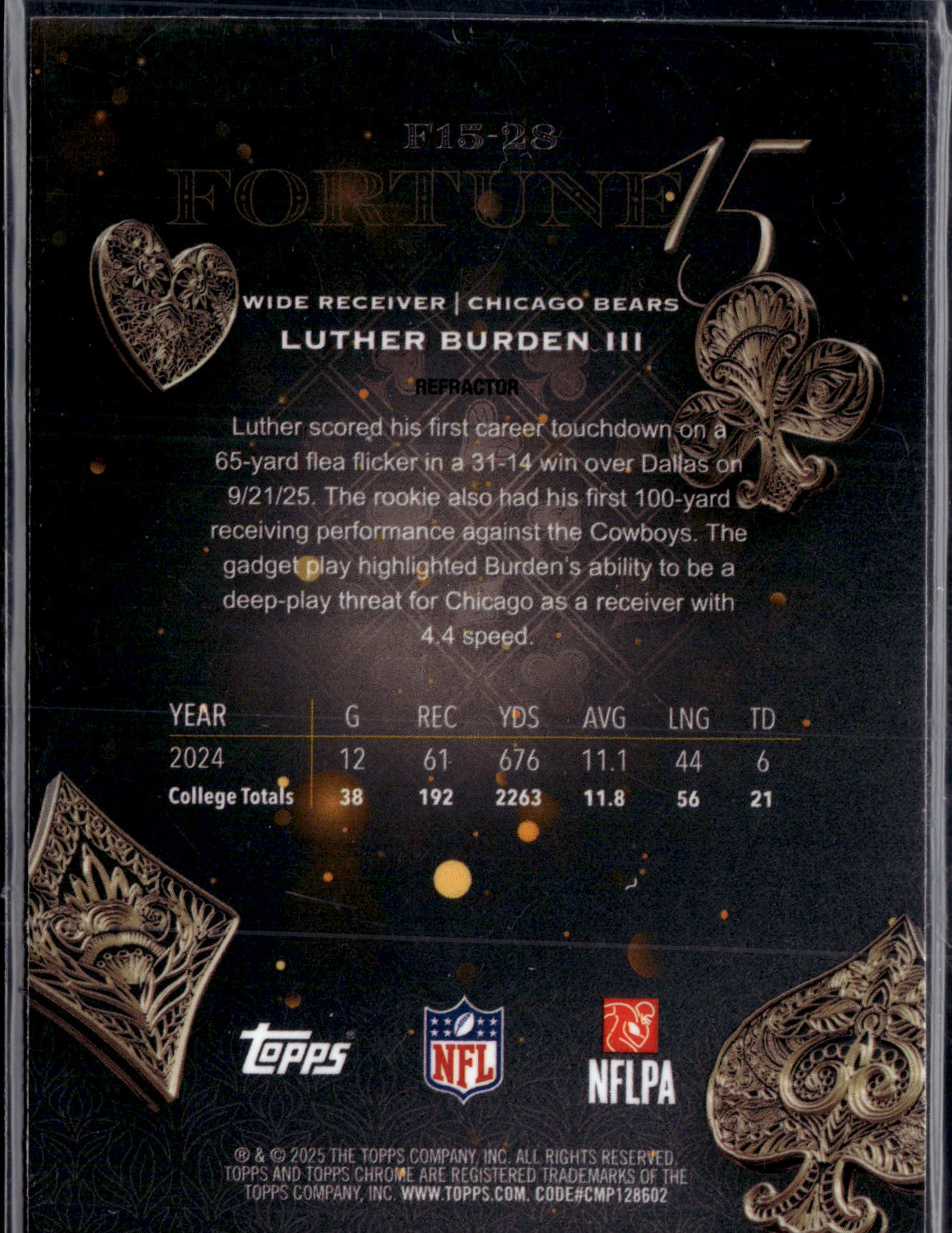2025 Topps Chrome Football Luther Burden III #F15-28 Refractor RC