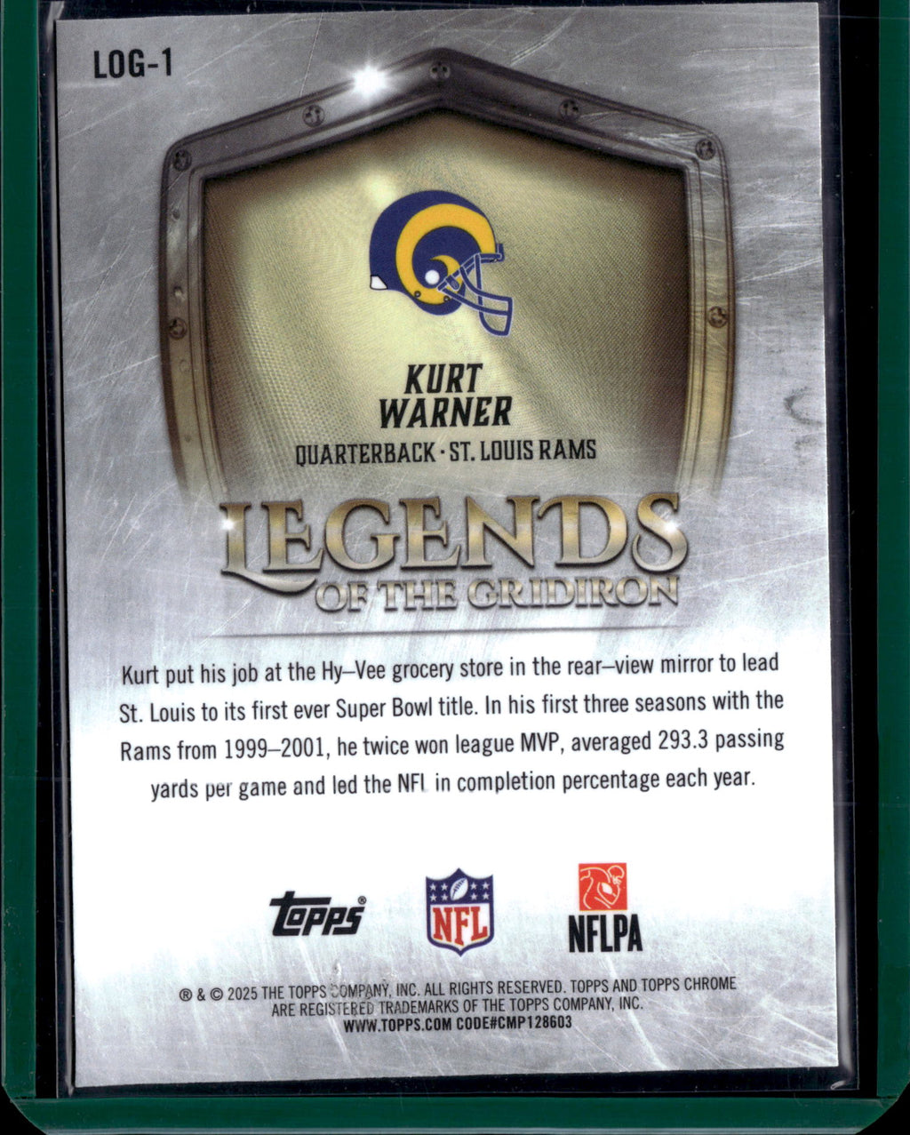 2023 2025 Topps Chrome Football Kurt Warner #LOG-1