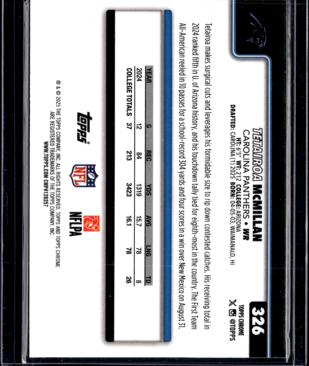 2025 Topps Chrome Football Tetairoa McMillan #326 RC