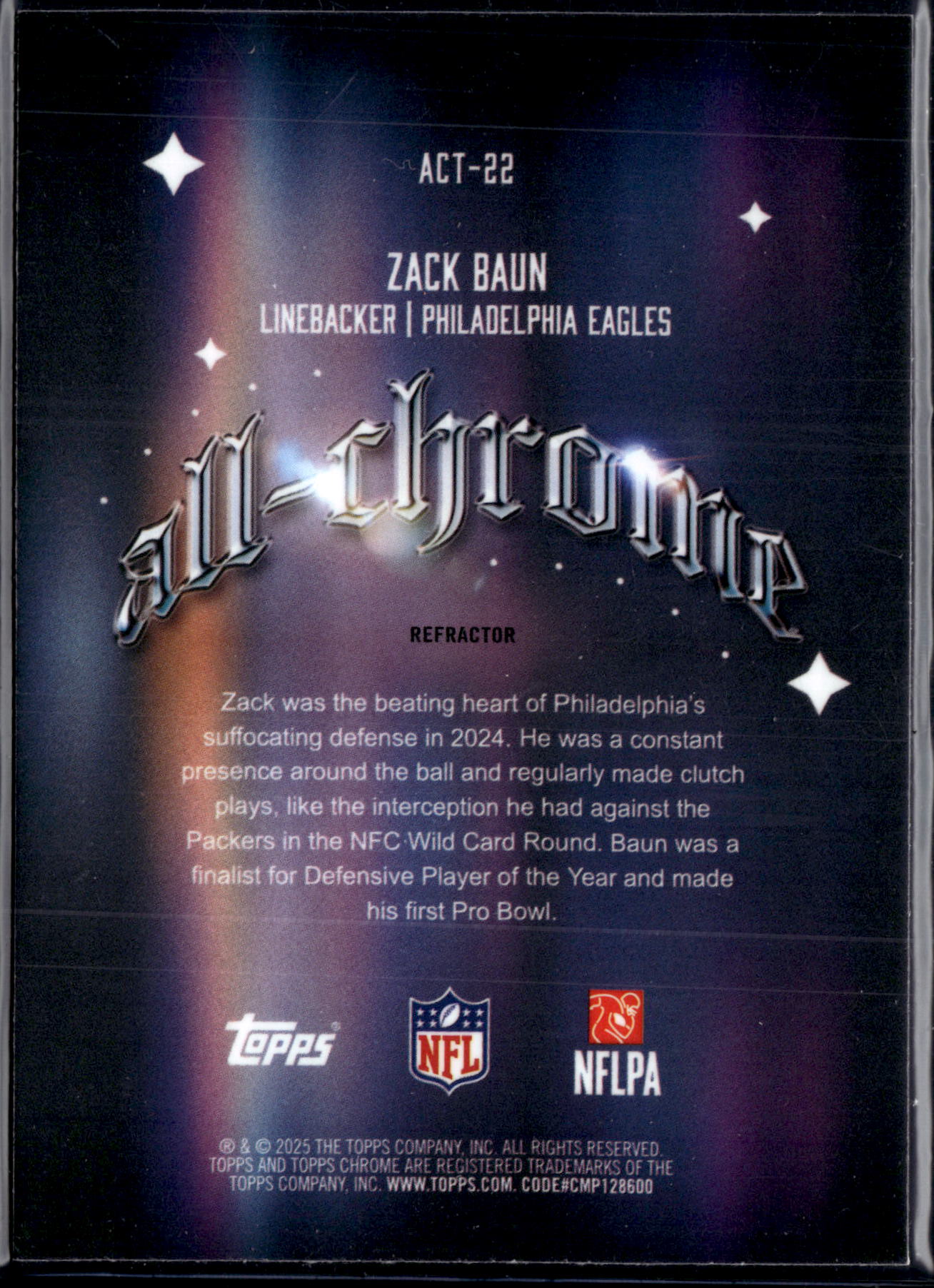 2025 Topps Chrome Football Zack Baun #ACT-22 Refractor