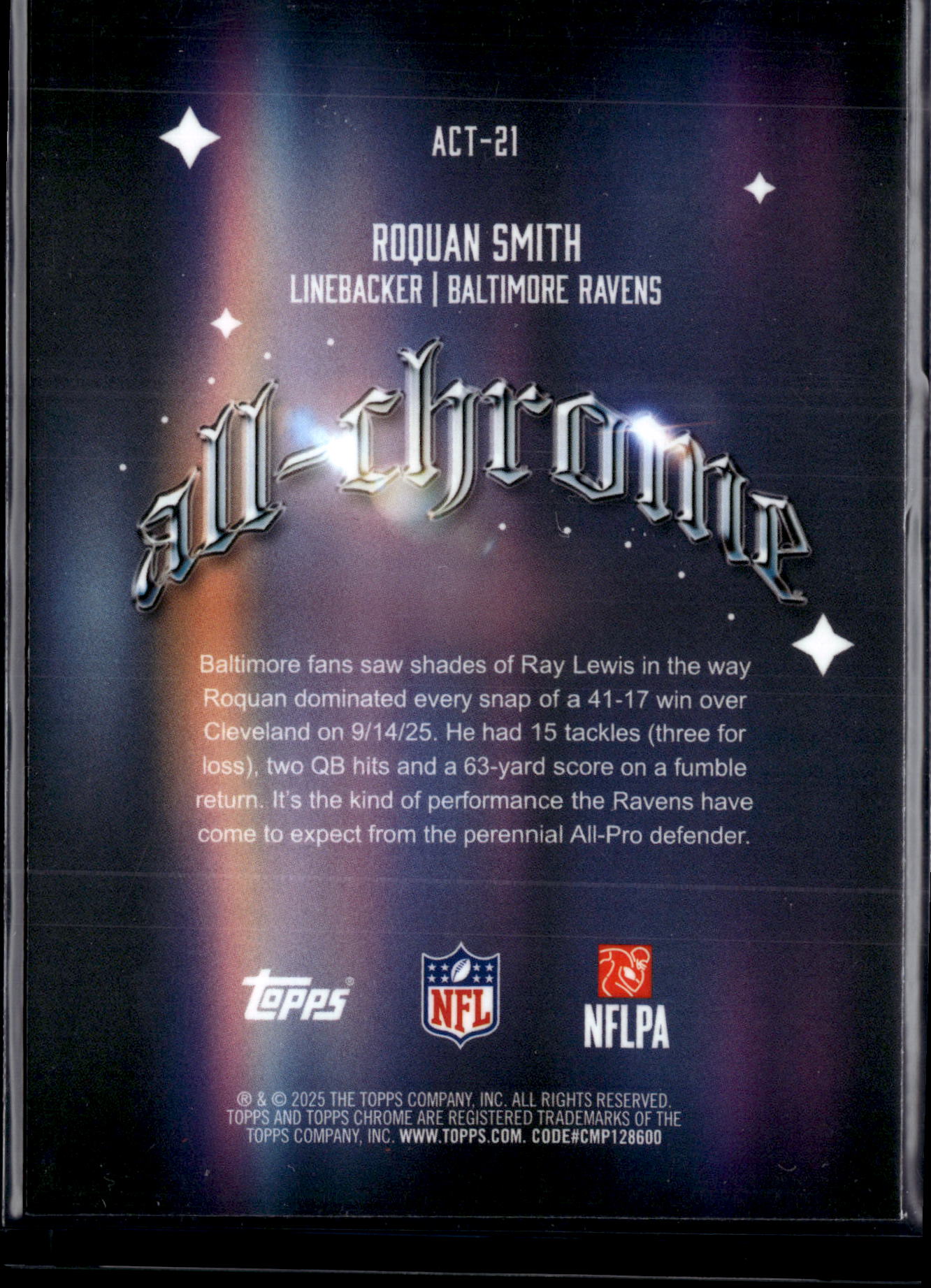 2025 Topps Chrome Football Roquan Smith #ACT-21 Black