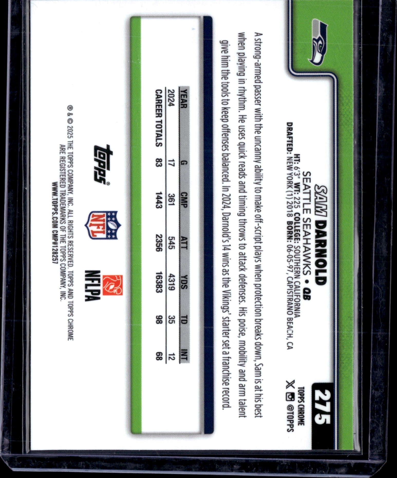 2025 Topps Chrome Football Sam Darnold #275