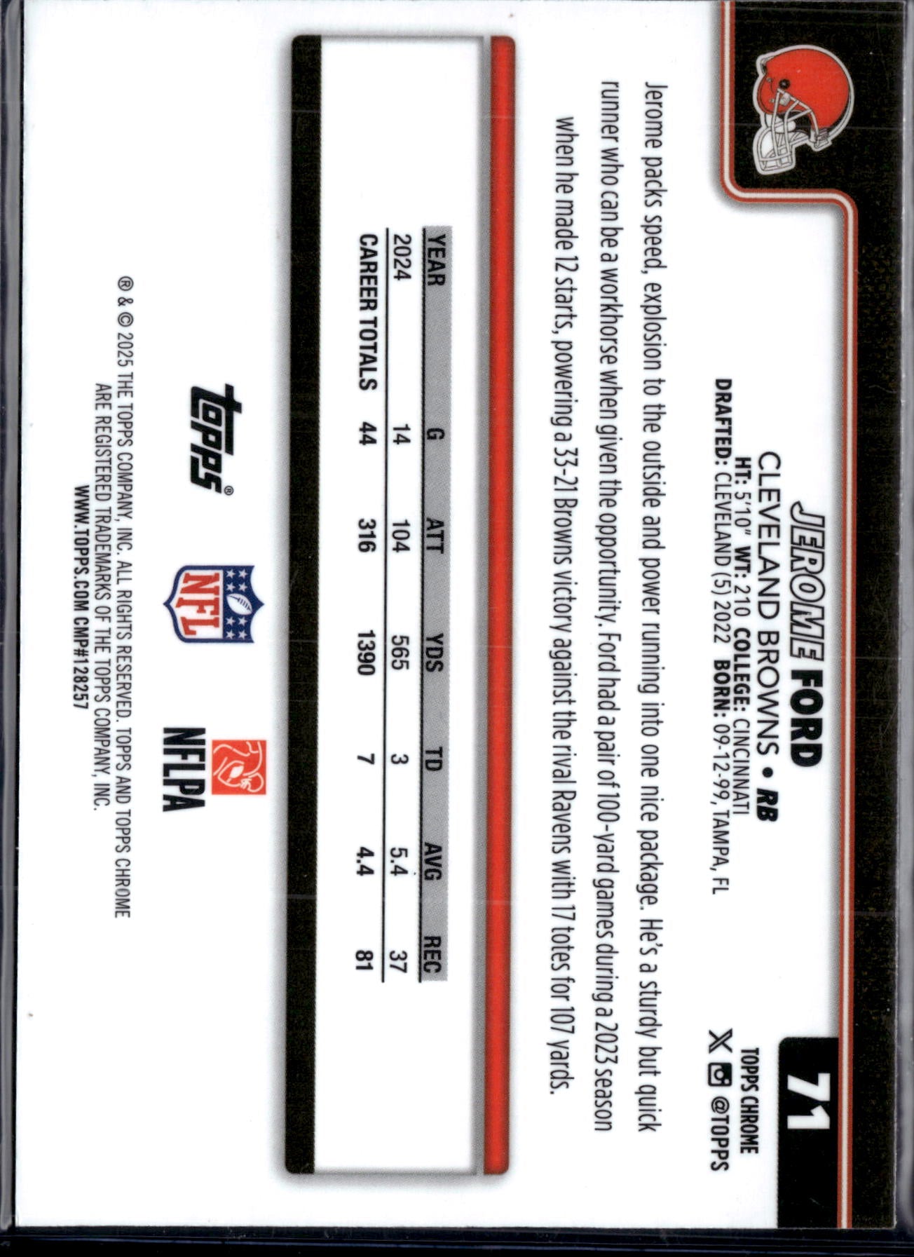 2025 Topps Chrome Football Jerome Ford #71 Red Prizm