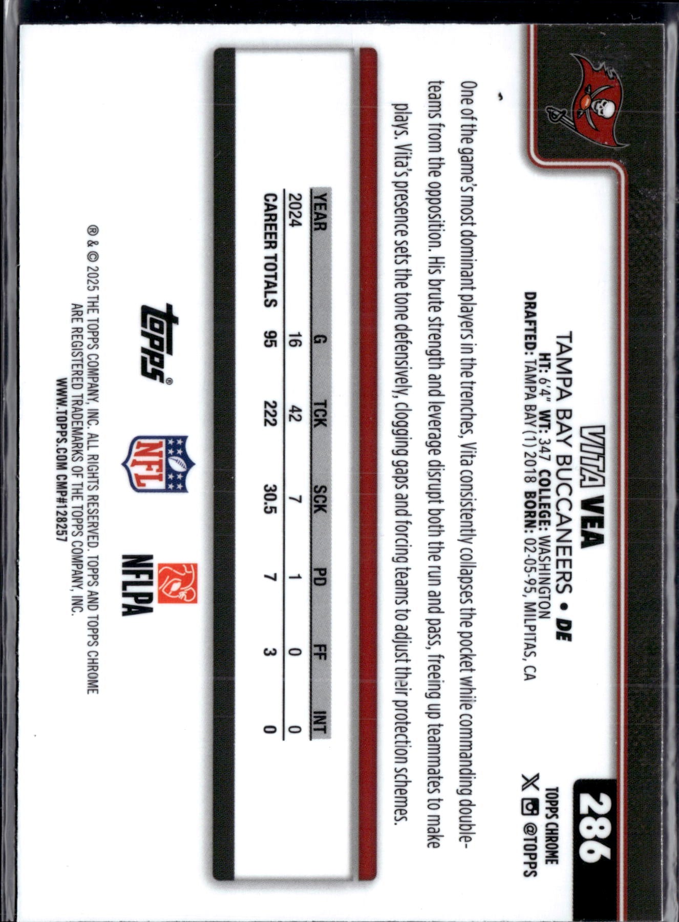 2025 Topps Chrome Football Vita Vea #286 Red Football Skin Refractor