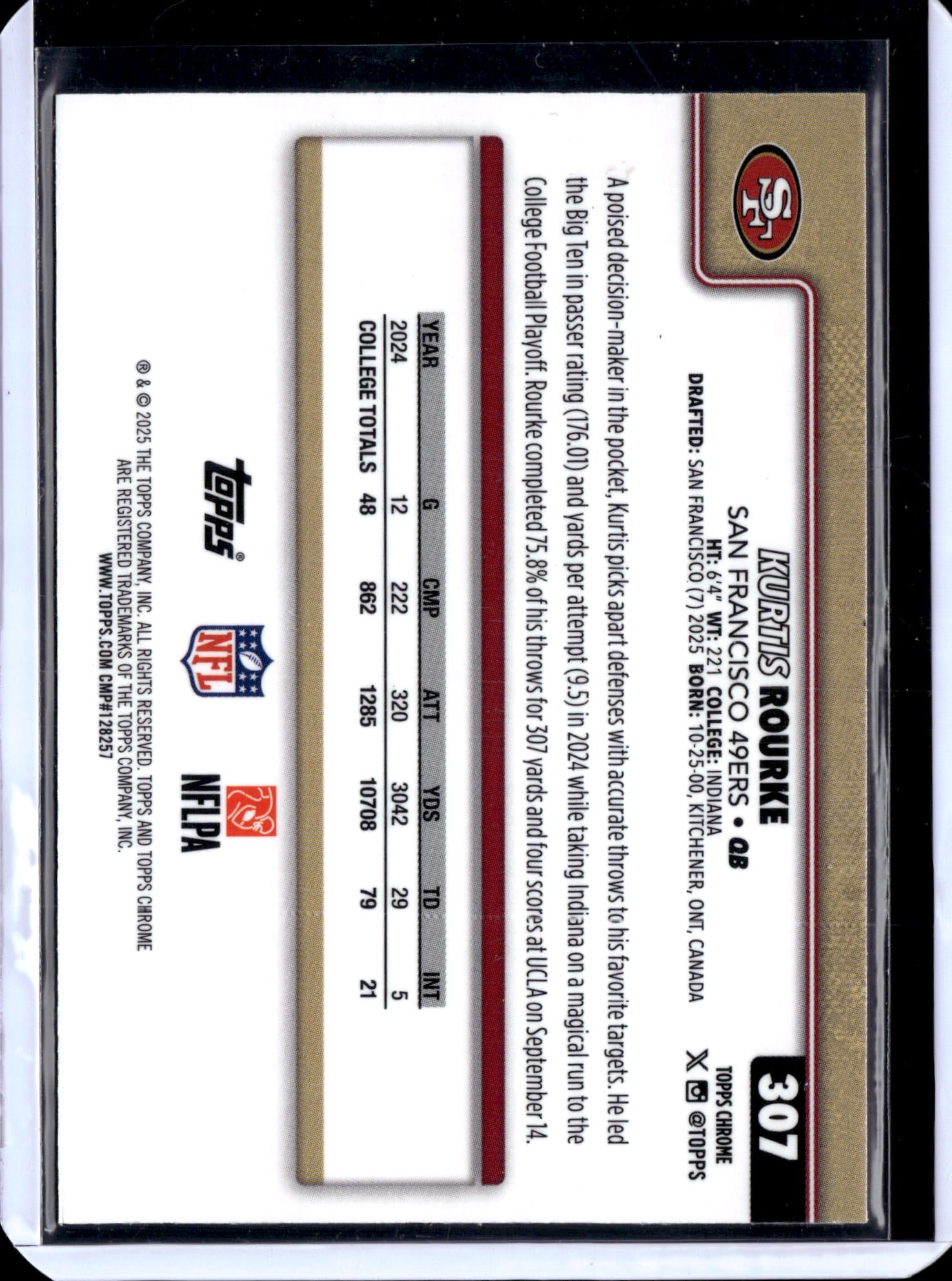 2025 Topps Chrome Football Kurtis Rourke #307 RC