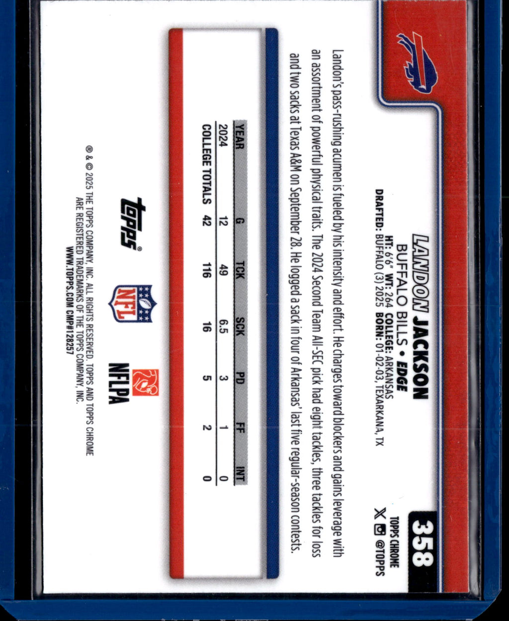2025 Topps Chrome Football Landon Jackson #358 Refractor RC