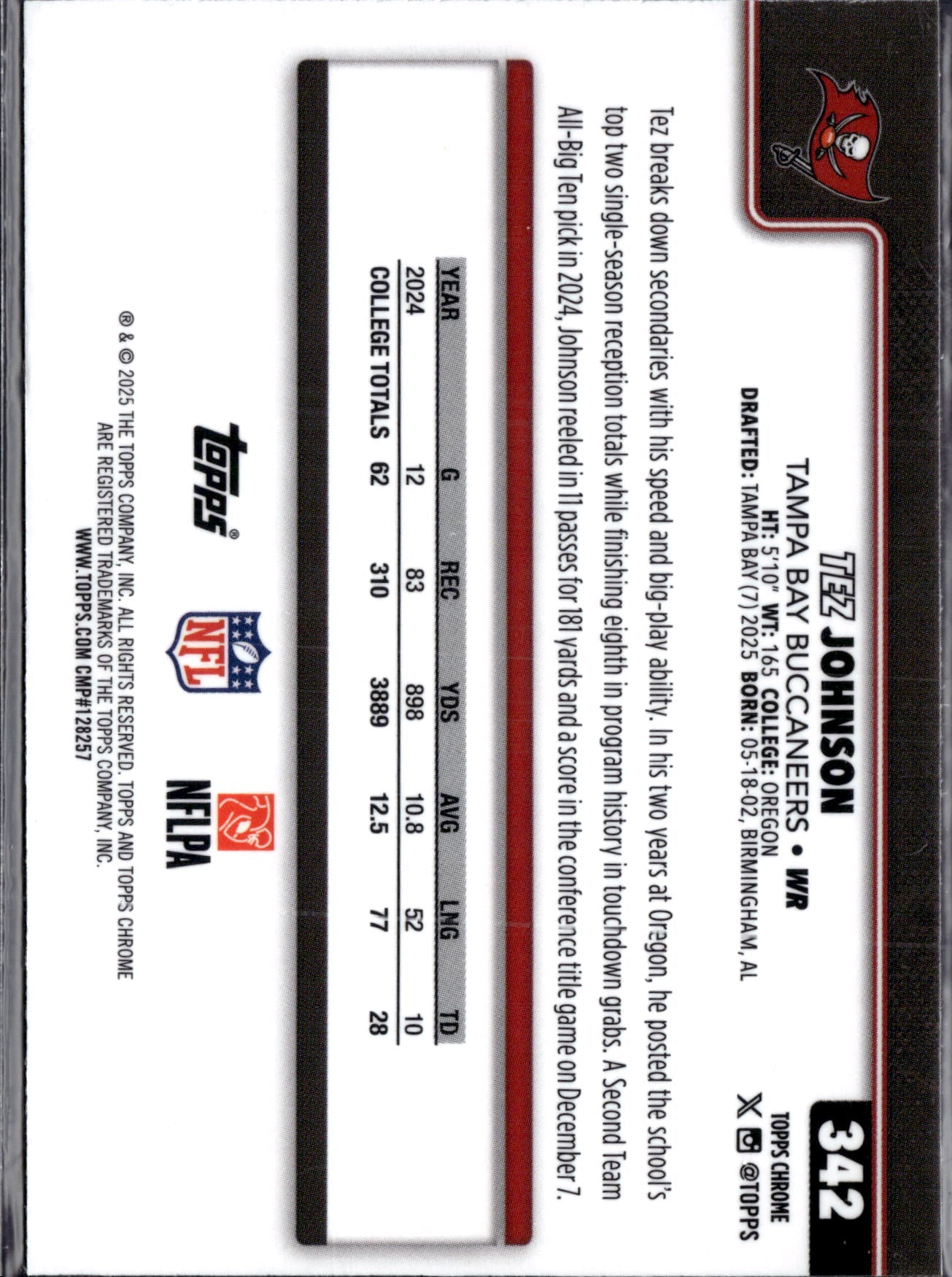 2025 Topps Chrome Football Tez Johnson #342 Pink RayWave RC