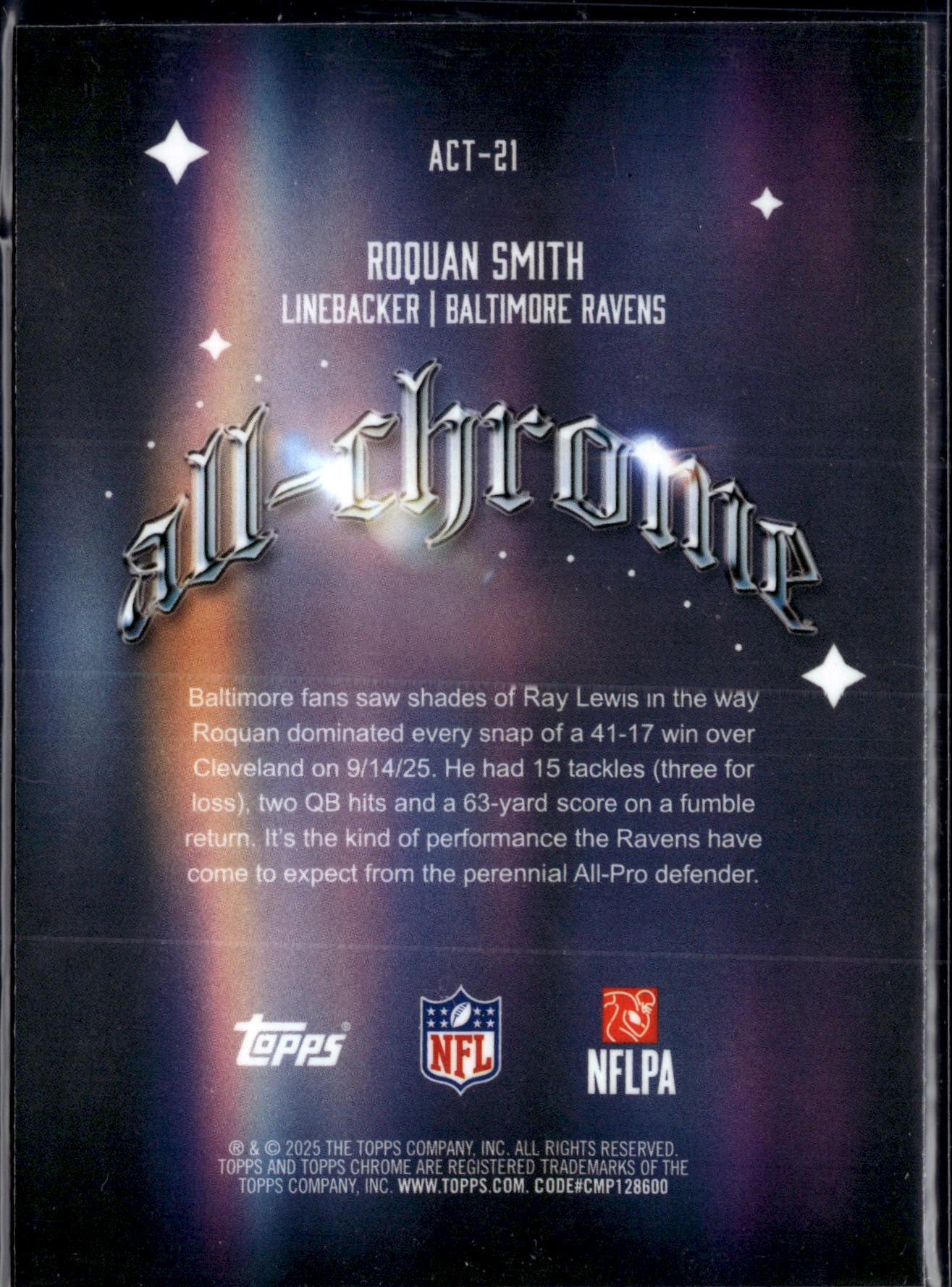2025 Topps Chrome Football Roquan Smith #ACT-21