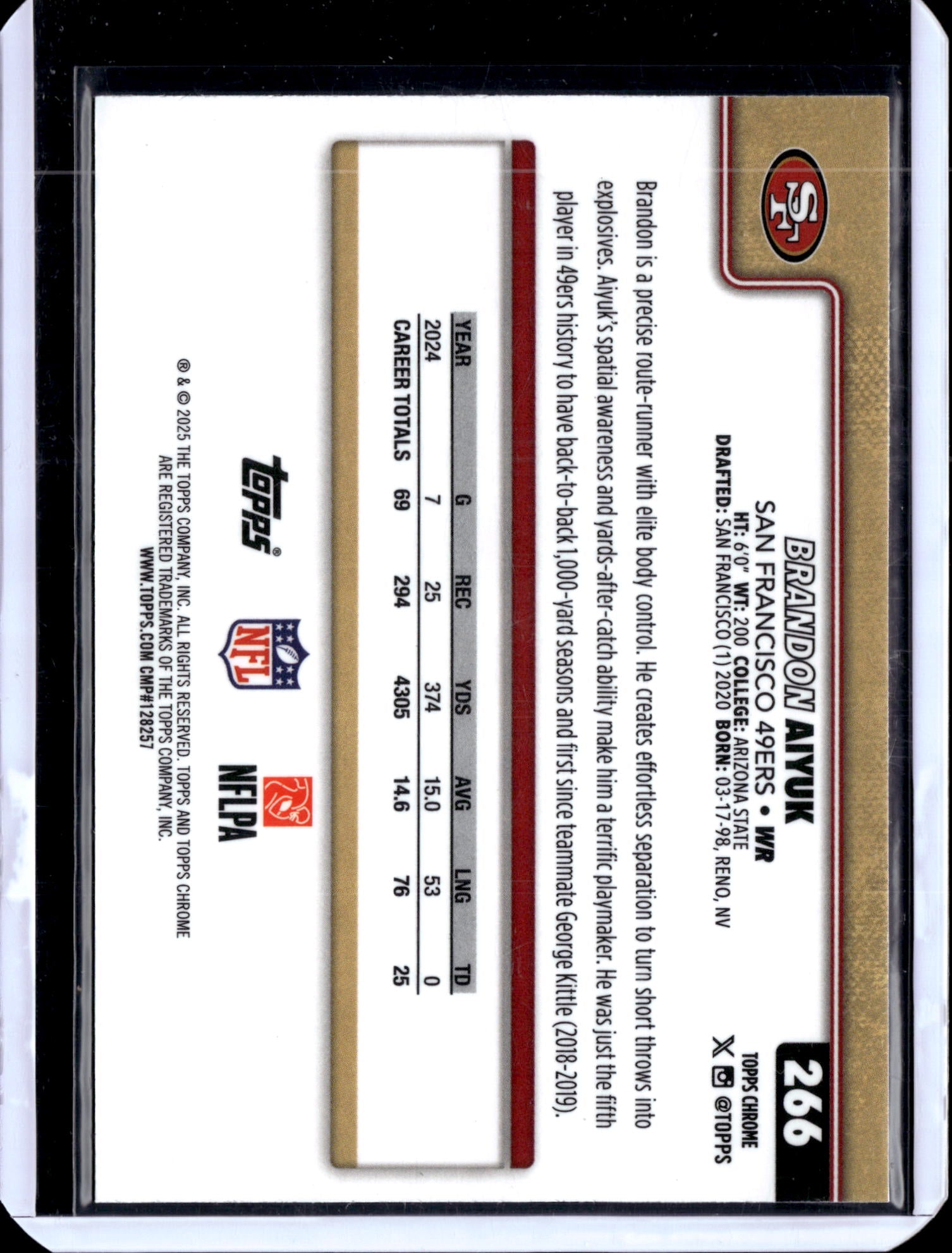 2025 Topps Chrome Football Brandon Aiyuk #266 Prizm