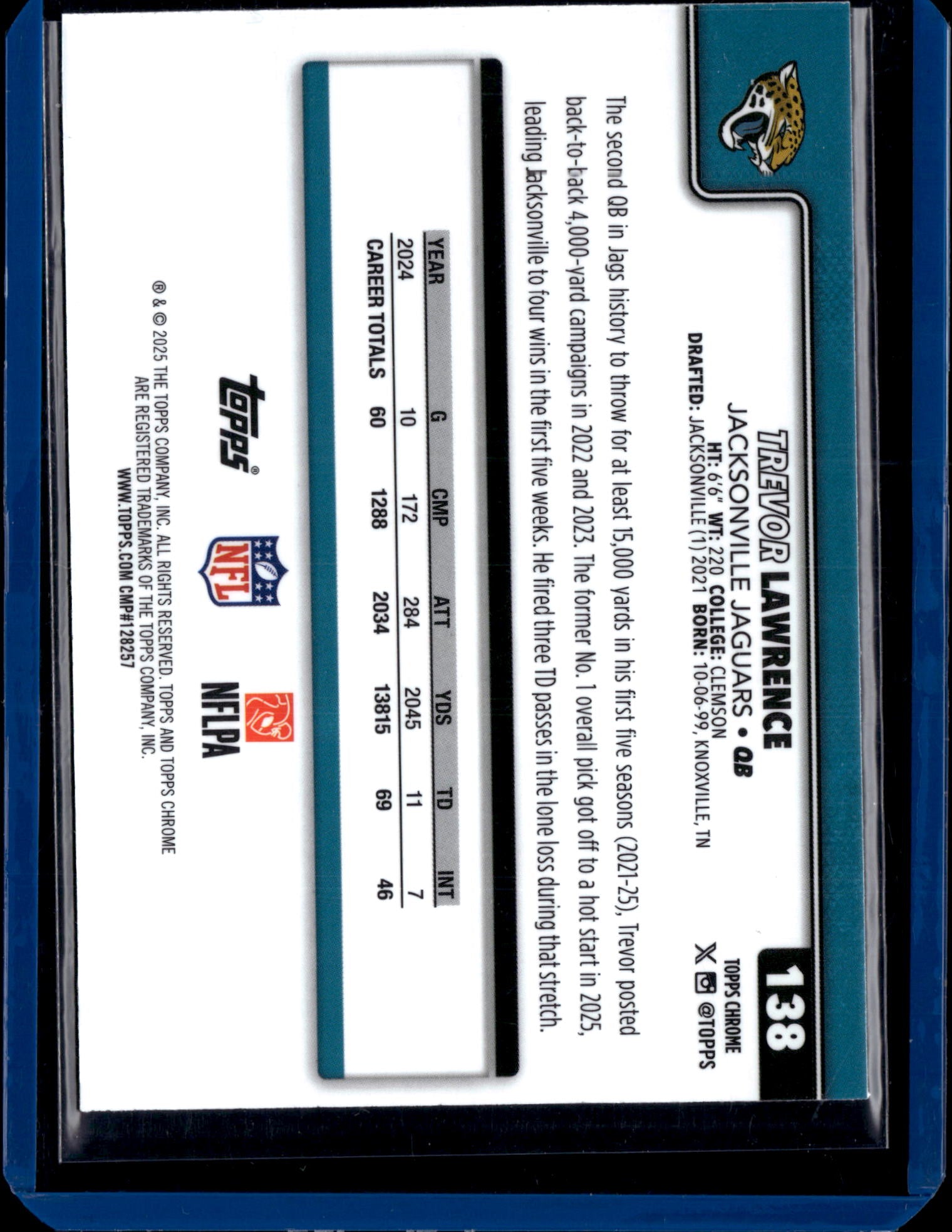 2025 Topps Chrome Football Trevor Lawrence #138