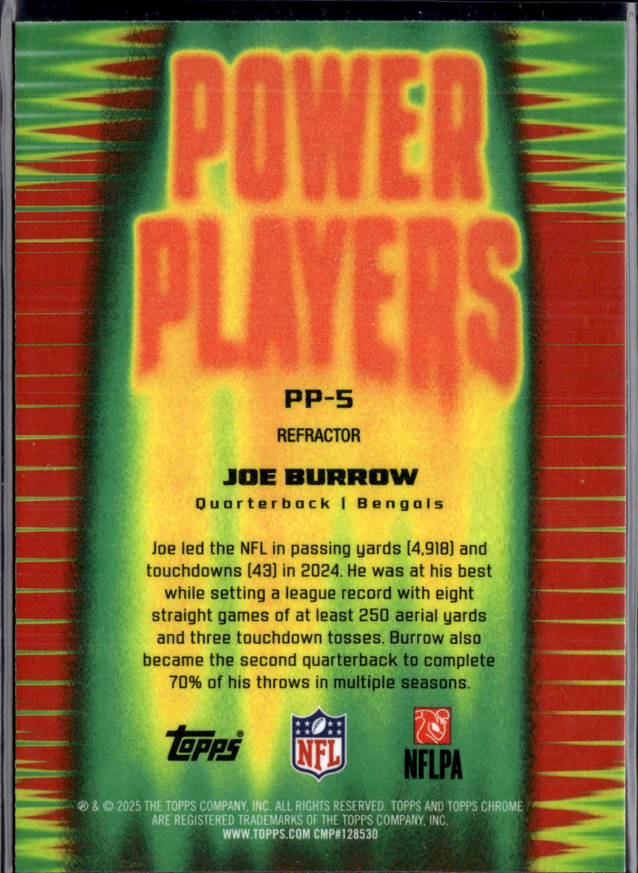 2025 Topps Chrome Football Joe Burrow #PP-5 Refractor