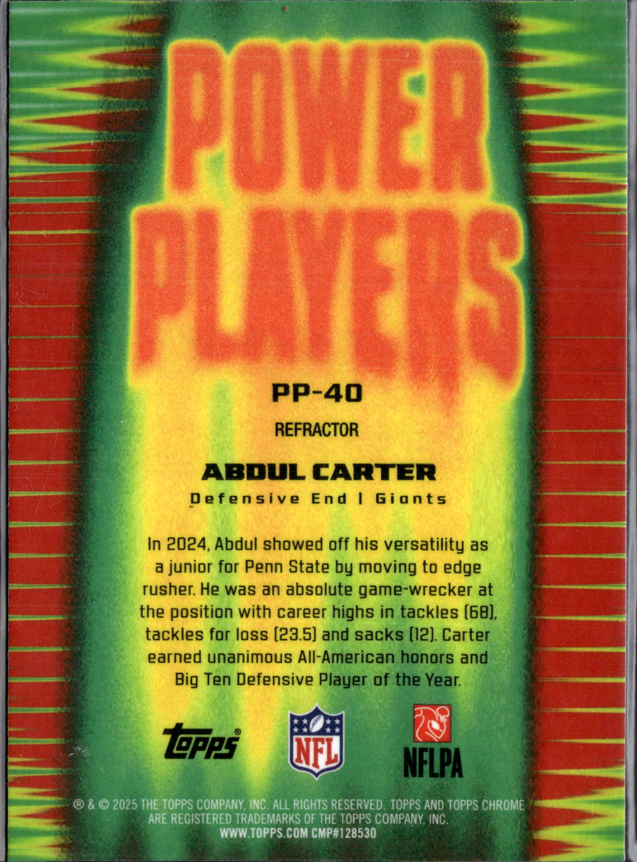 2025 Topps Chrome Football Abdul Carter #PP-40 Refractor RC