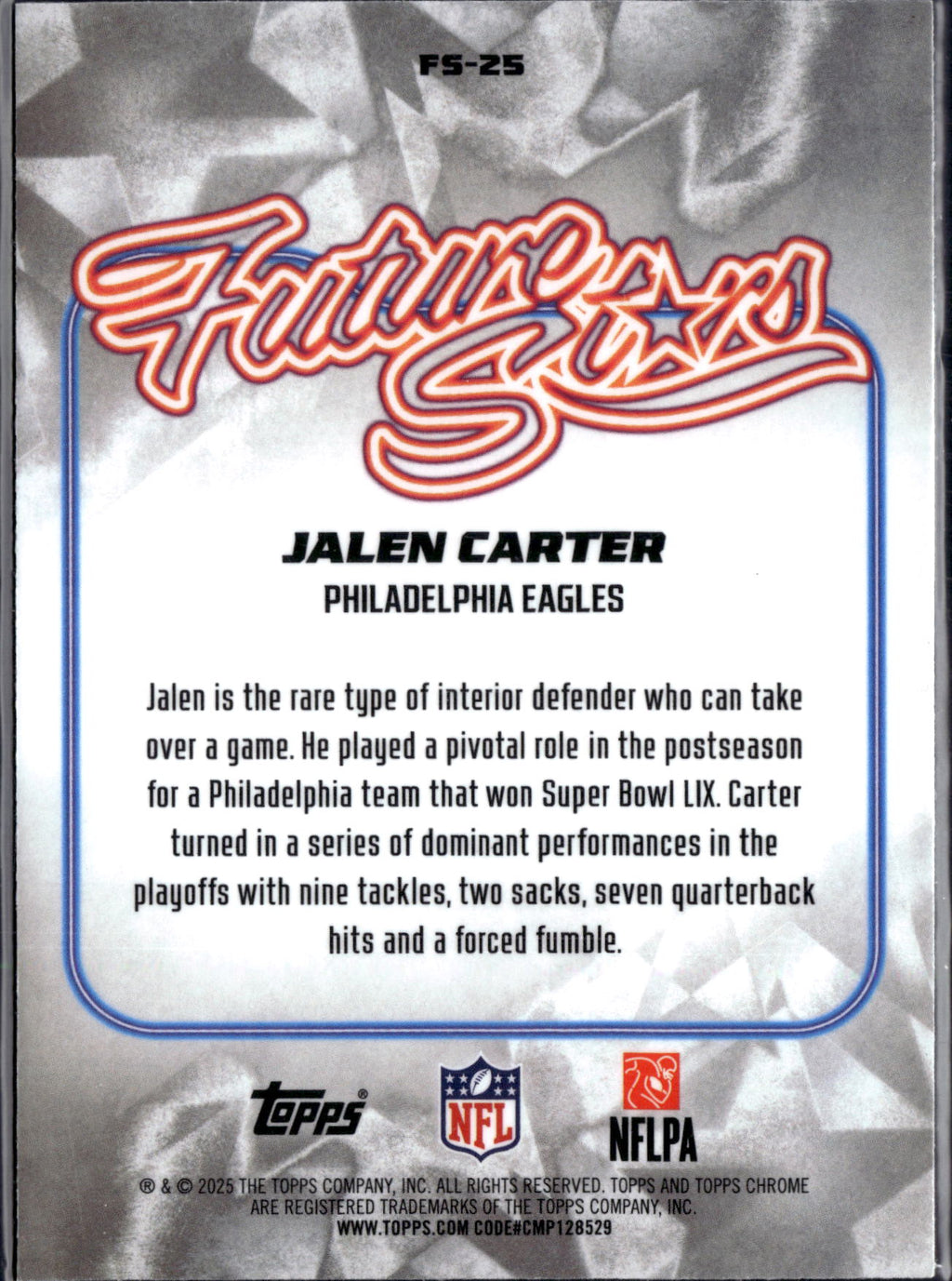 2025 Topps Chrome Football Jalen Carter #FS-25