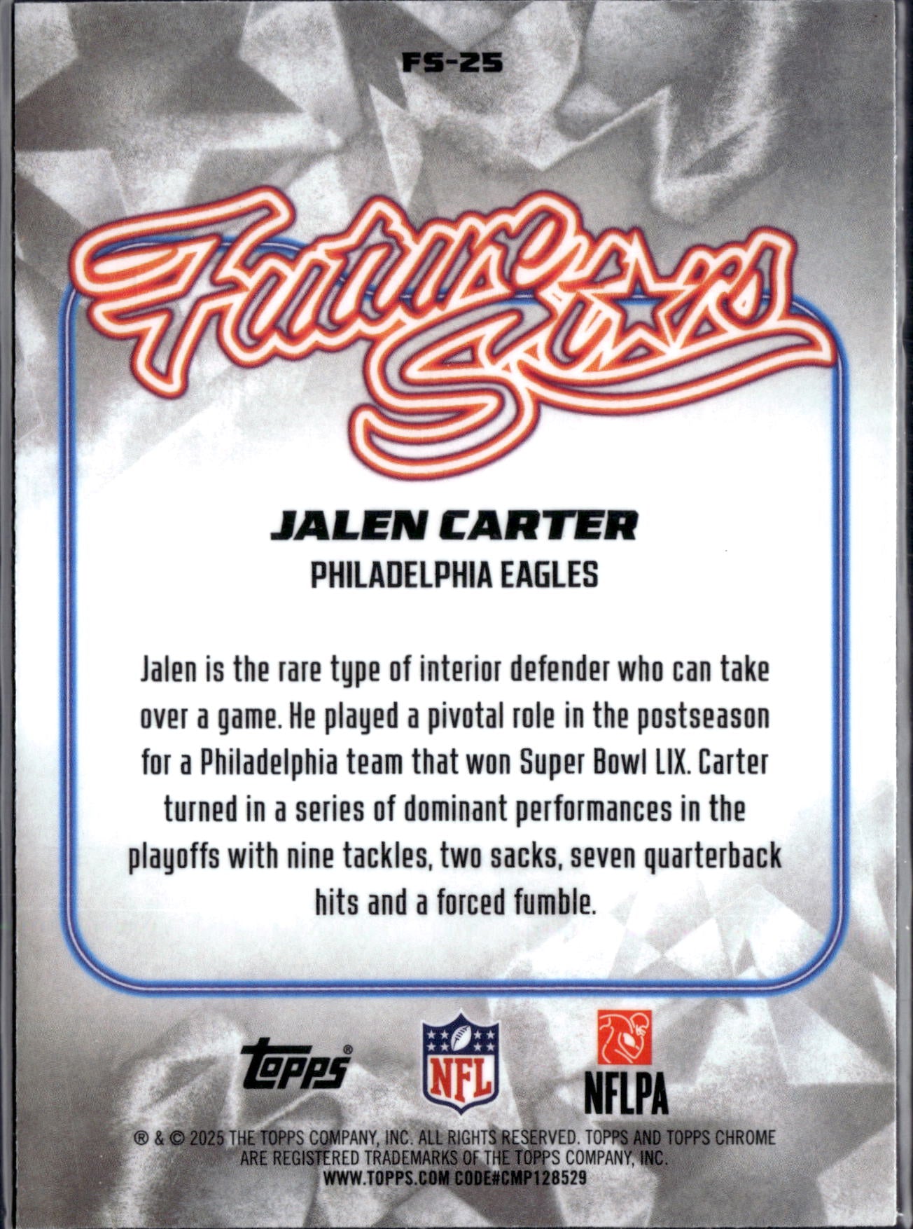 2025 Topps Chrome Football Jalen Carter #FS-25