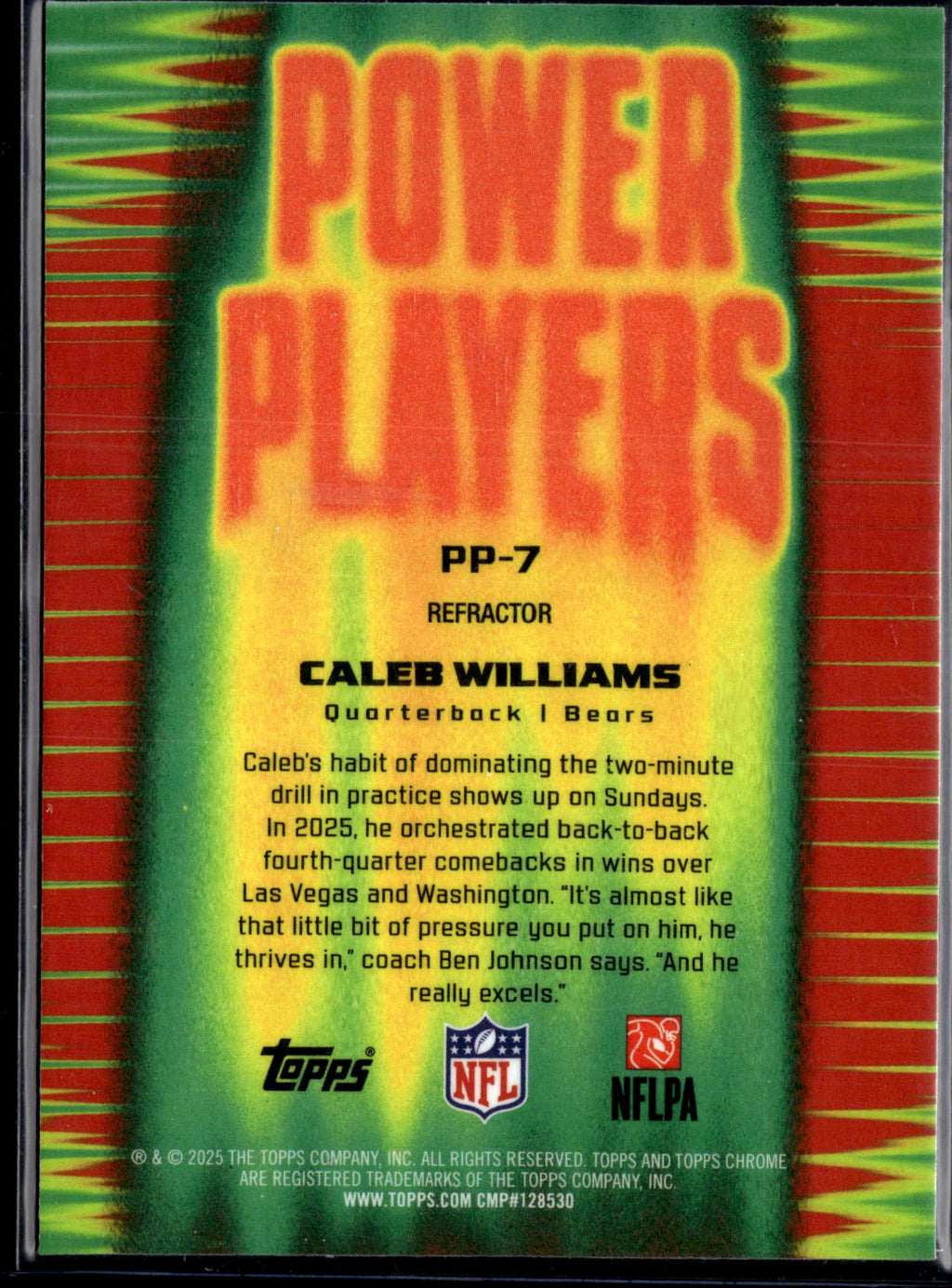 2025 Topps Chrome Football Caleb Williams #PP-7 Refractor