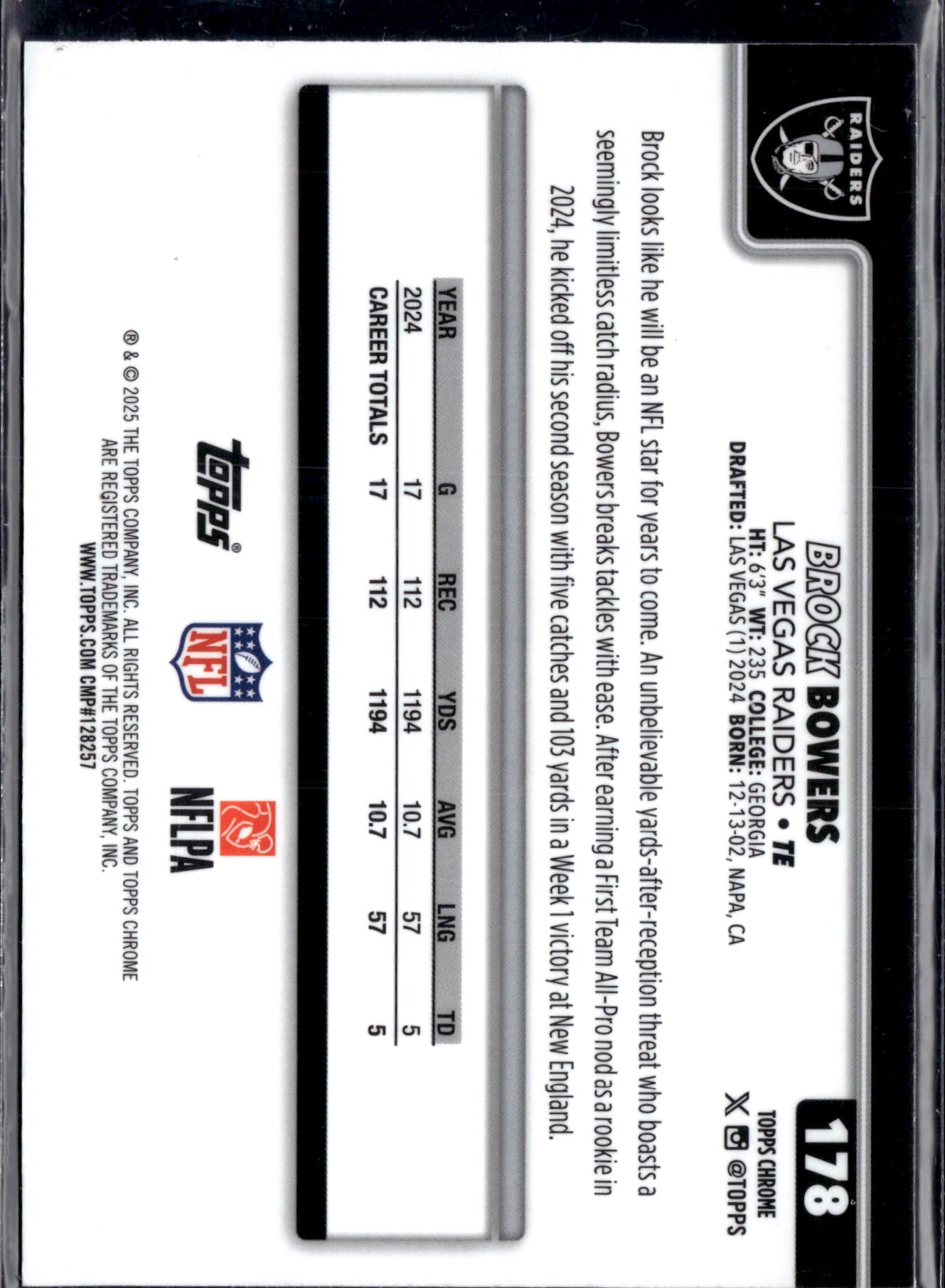 2025 Topps Chrome Football Brock Bowers #178 Red Football Texture