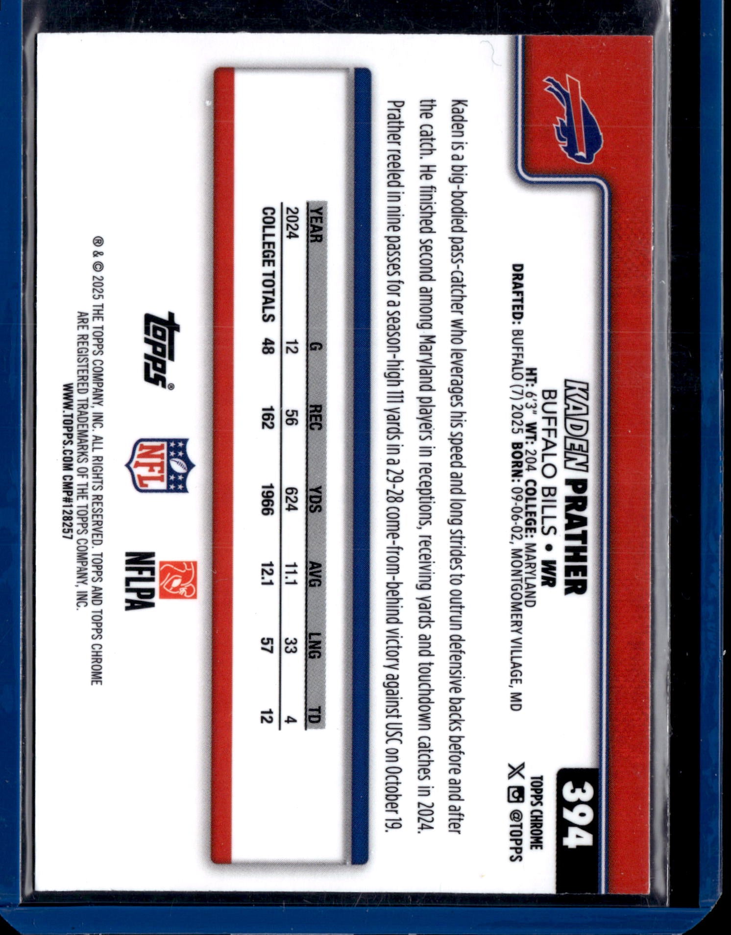 2025 Topps Chrome Football Kaden Prather #394 RC