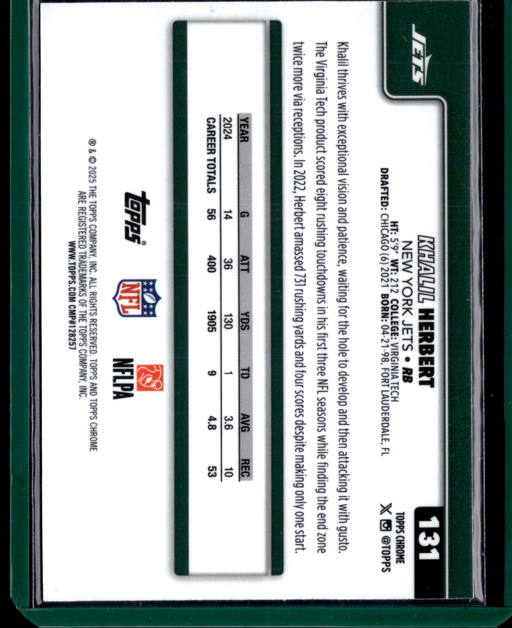 2025 Topps Chrome Football Khalil Herbert #131 Red Pebble