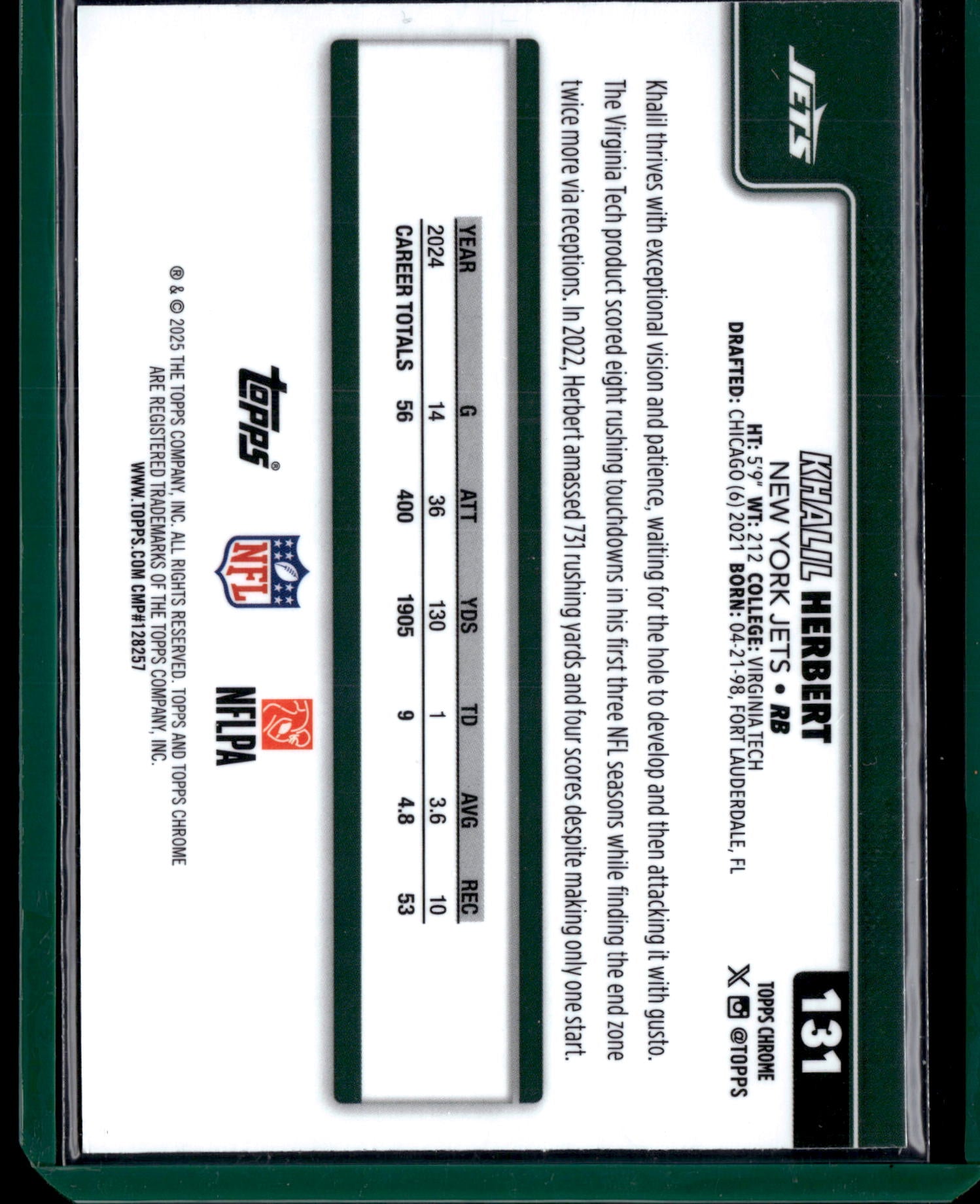 2025 Topps Chrome Football Khalil Herbert #131 Red Pebble